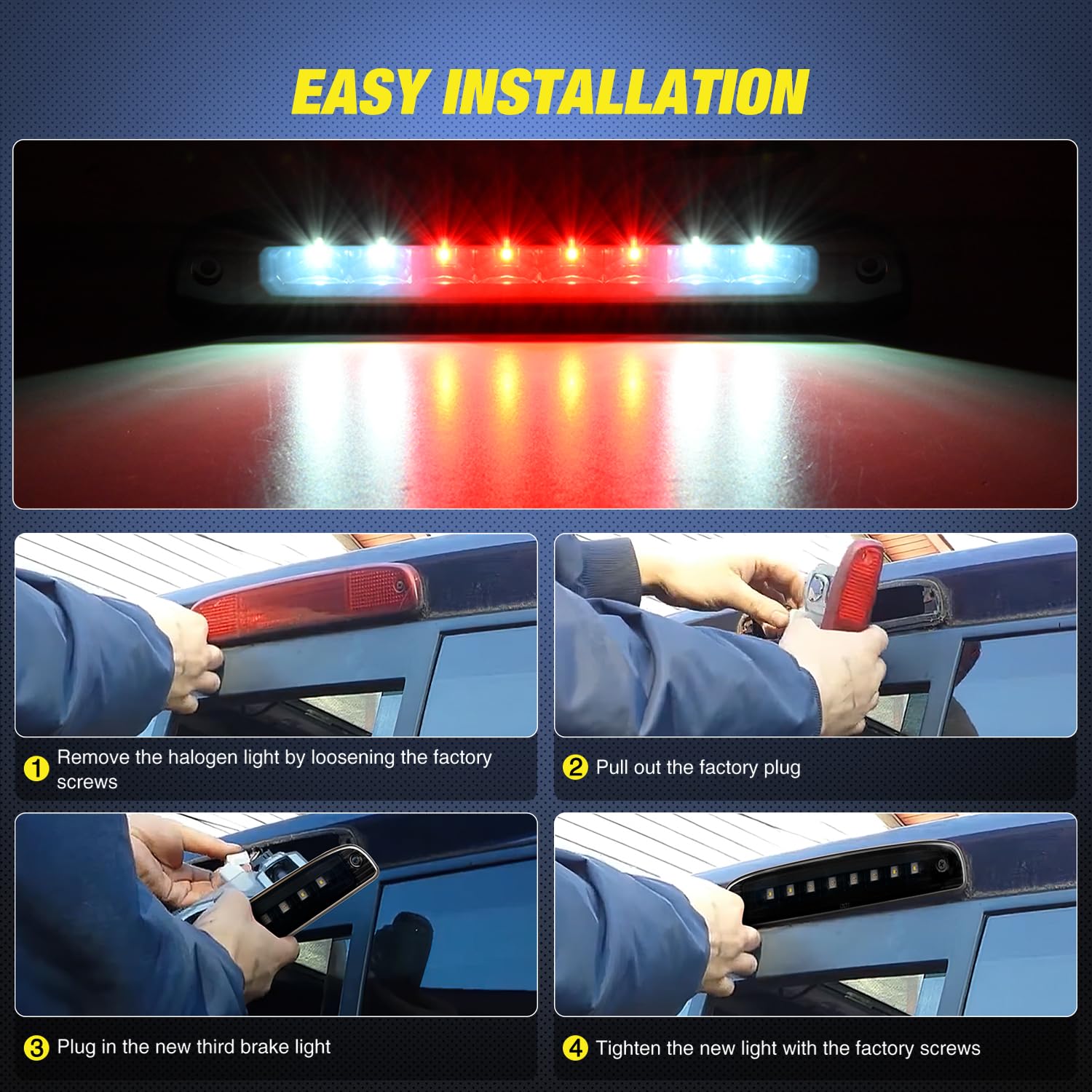 Nilight Third Brake Light Tail High Mount 3Rd Stop Cargo Reverse Lights Smoked Lens Compatible With Dodge Dakota 1997 1998 1999