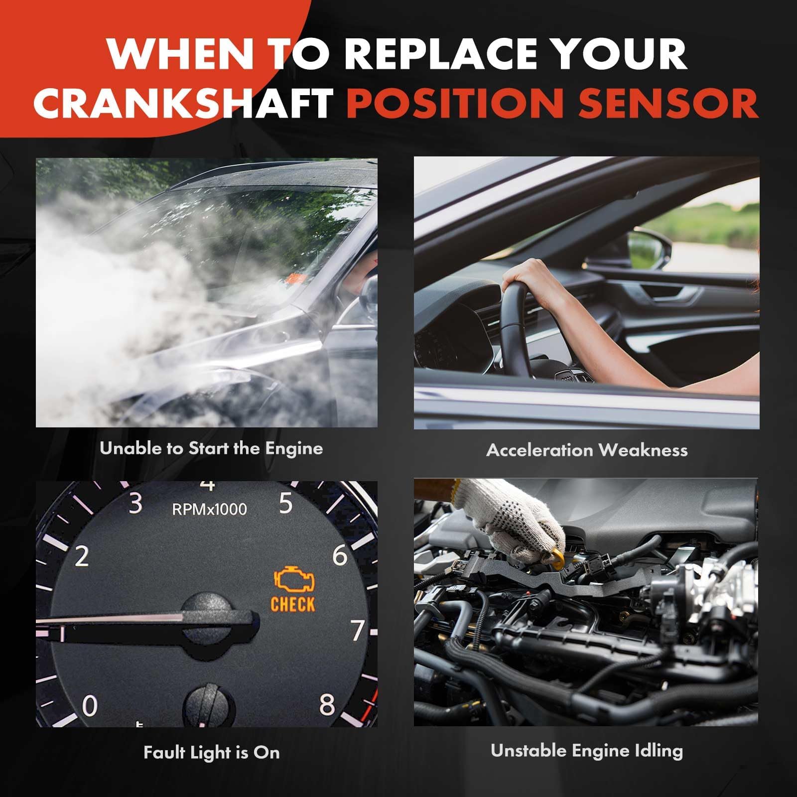 A-Premium Engine Crankshaft Position Sensor Compatible with Honda Civic 2002-2011, CR-V 2002-2009 & Acura CSX 2007-2011, RSX 2002-2006, Front, 1.3L 2.0L 2.4L, Replace# 37500-PNA-003