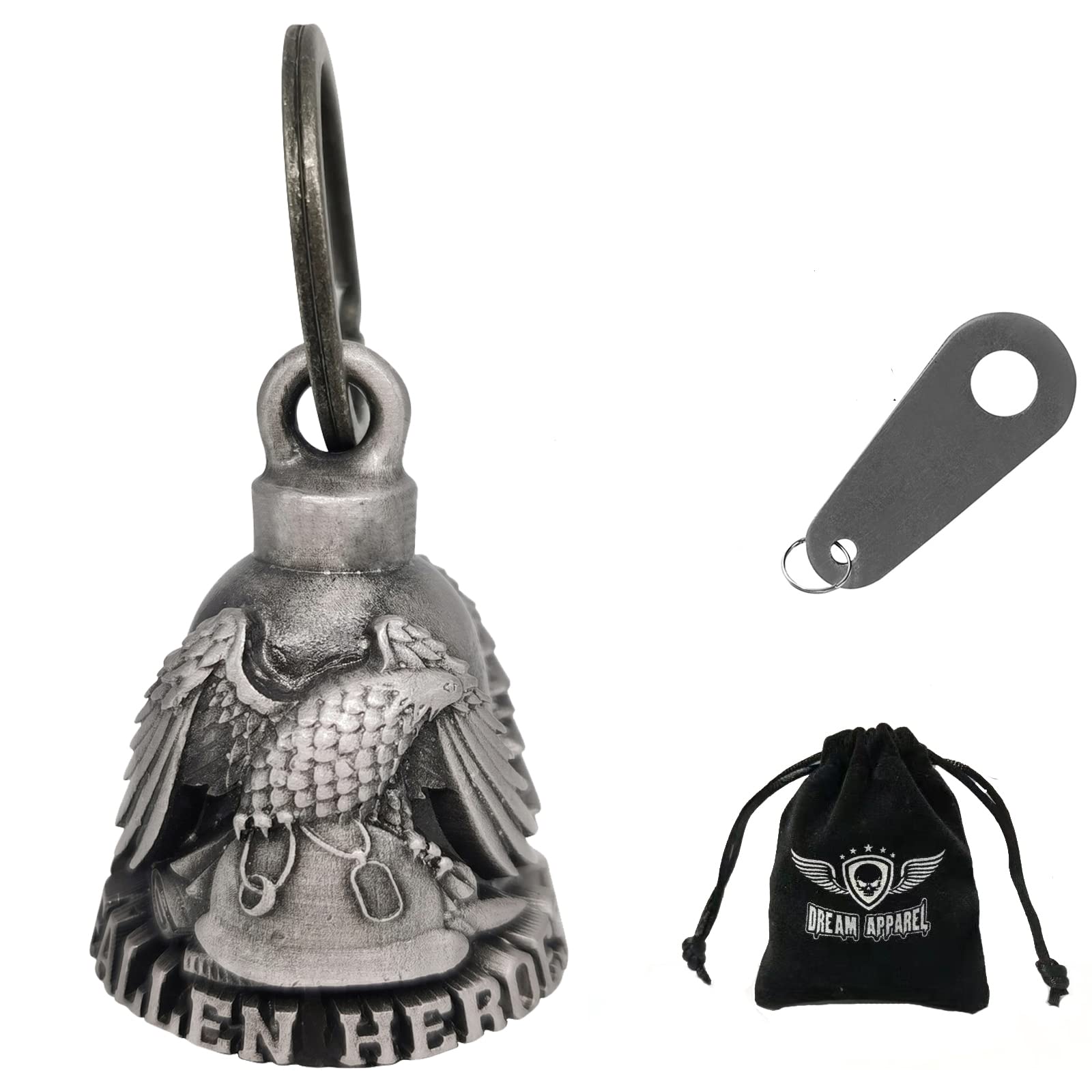 Dream Apparel Motorcycle ride bell for bikers,heavy spirit bells accessory and key chain for luck (DBL10-L eagle fallen heroes)