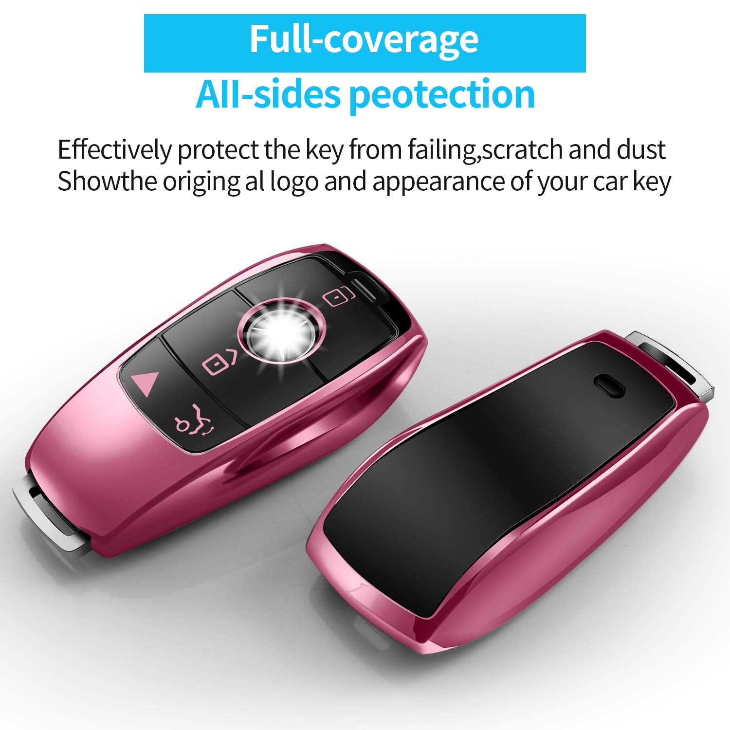 Compatible With Mercedes Benz Key Fob Cover With Keychain,Soft Tpu 360 Degree Protection Key Shell Case For 2019-2021 A-Class C-Class G-Class 2017-2020 E-Class S-Class (Pink)