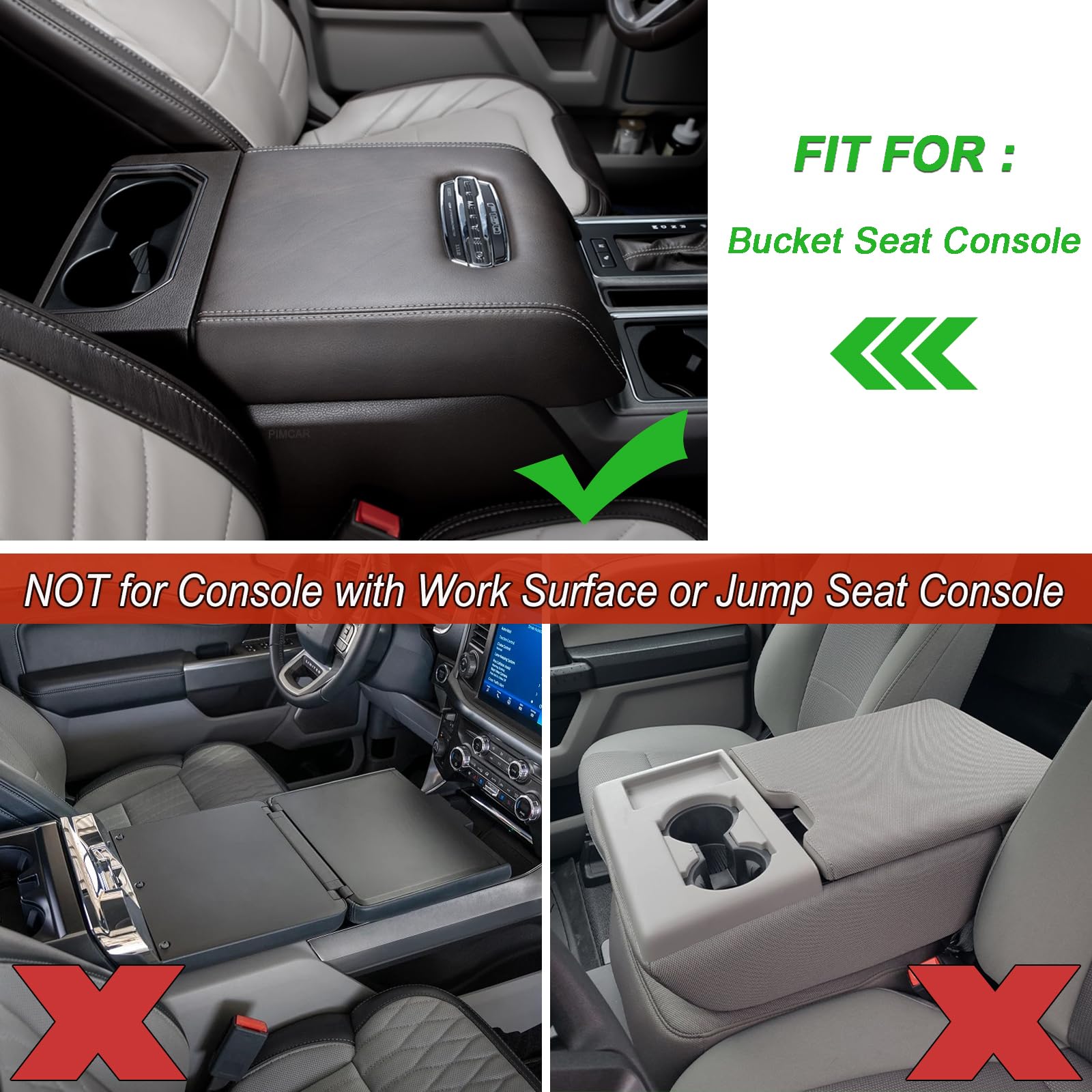 Pimcar Center Console Cover Compatible With Ford 2015-2020 F150, 2017-2022 F250 F350 F450, 2018-2023 Expedition Interior Accessories Custom Pu Leather Armrest Cushion Protector (Bucket Seat Only)