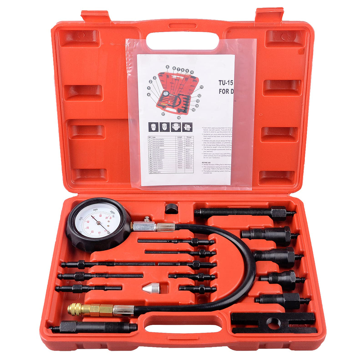 Dayuan 17 Pc Diesel Engine Compression Tester Kit Tool Set Automotive Compressor