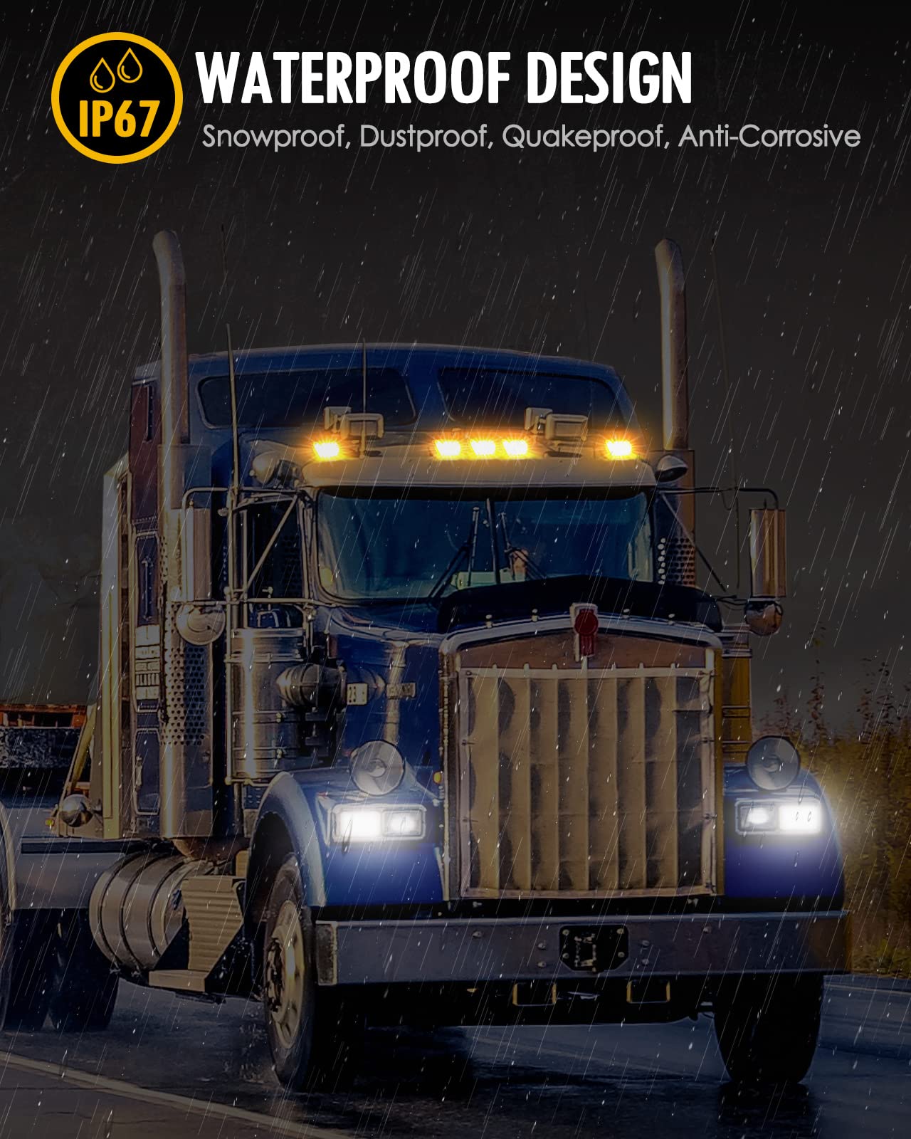 Partsam 31Led Amber Cab Marker Light Waterproof Top Roof Running Cab Lights Compatible With Peterbilt/Kenworth/Freightliner//Wes