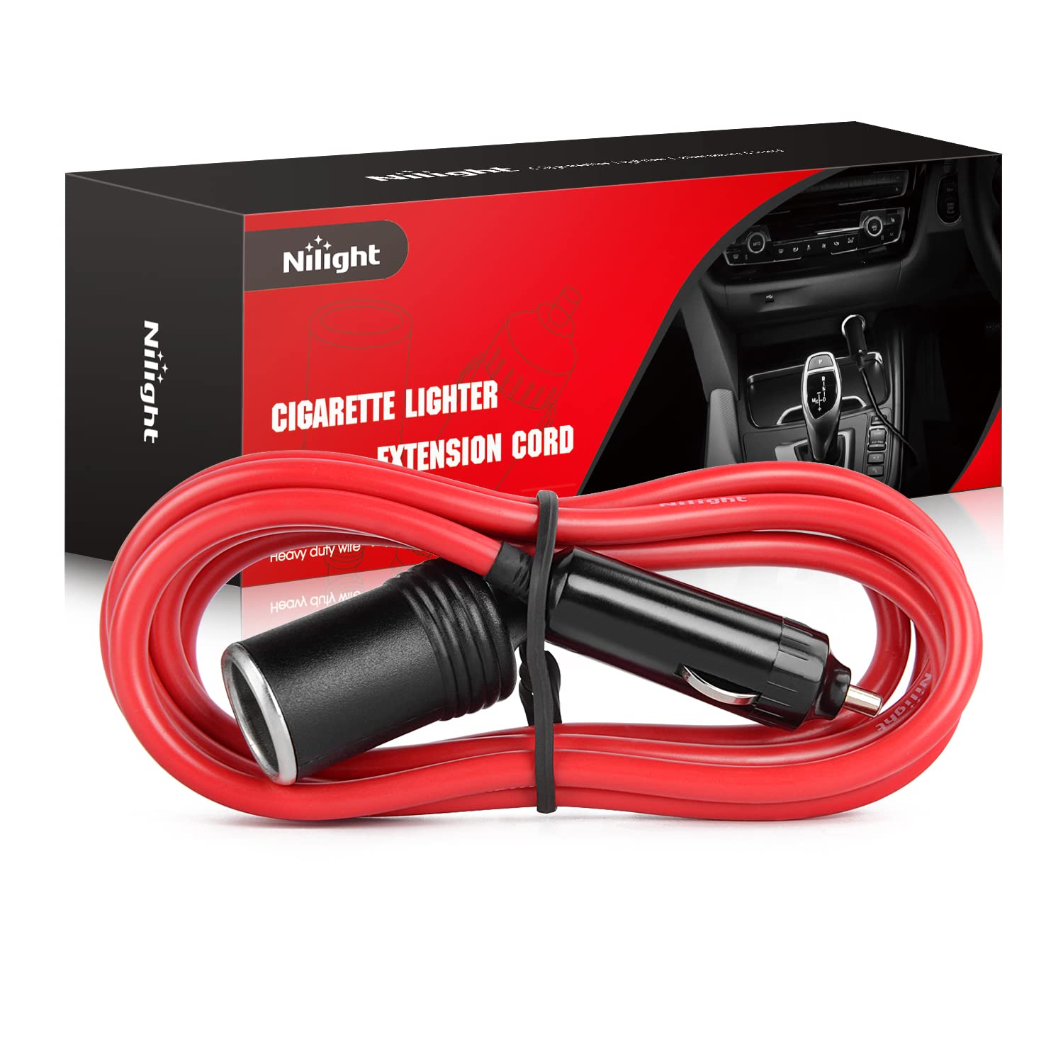 Nilight Cigarette Lighter Extension Cord Cable Heavy Duty 6Ft 12V/24V Car Charger With Cigarette Lighter Plug Cigarette Lighter 