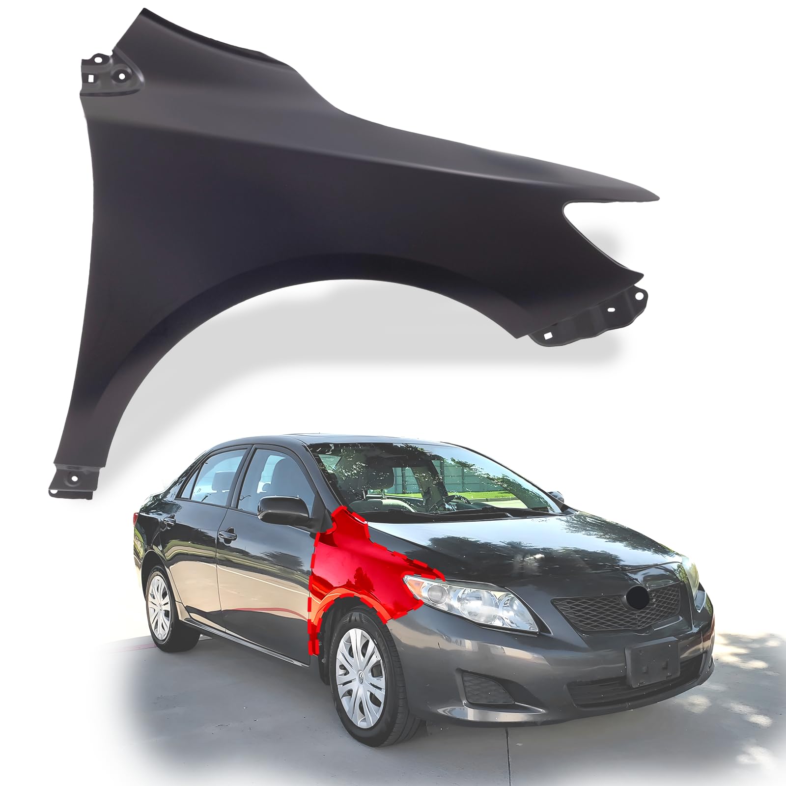 CarPartsDepot Front Quarter Panel Right Passenger Side Fender Without Turn Signal Light Hole Compatible With 2009-2013 Toyota Co