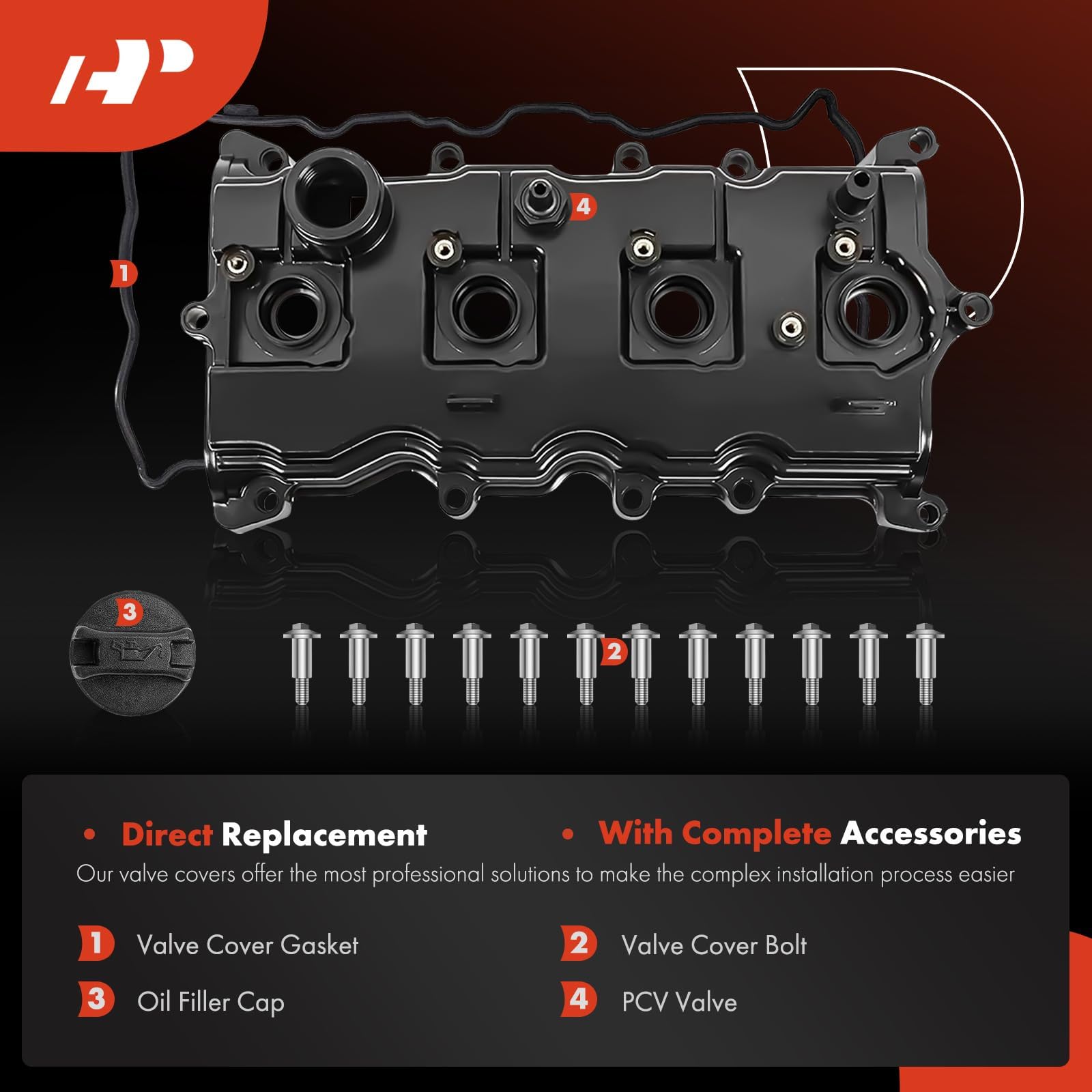 A-Premium Qr25De Engine Valve Cover Kit, With Oil Cap & Bolt, Compatible With Nissan Altima (Hybrid) 2007-2013, Sentra Se-R 2007
