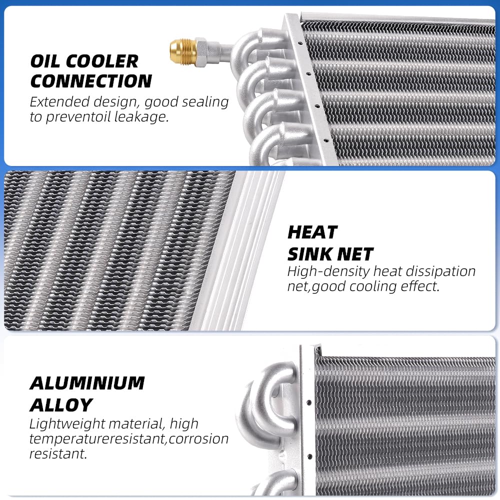 Bartoo 1/2'' Transmission Cooler, Aluminium Alloy 16 Pass Tube And Fin Universal Oil Cooler Kit Air Compressor Aftercooler (Sliv