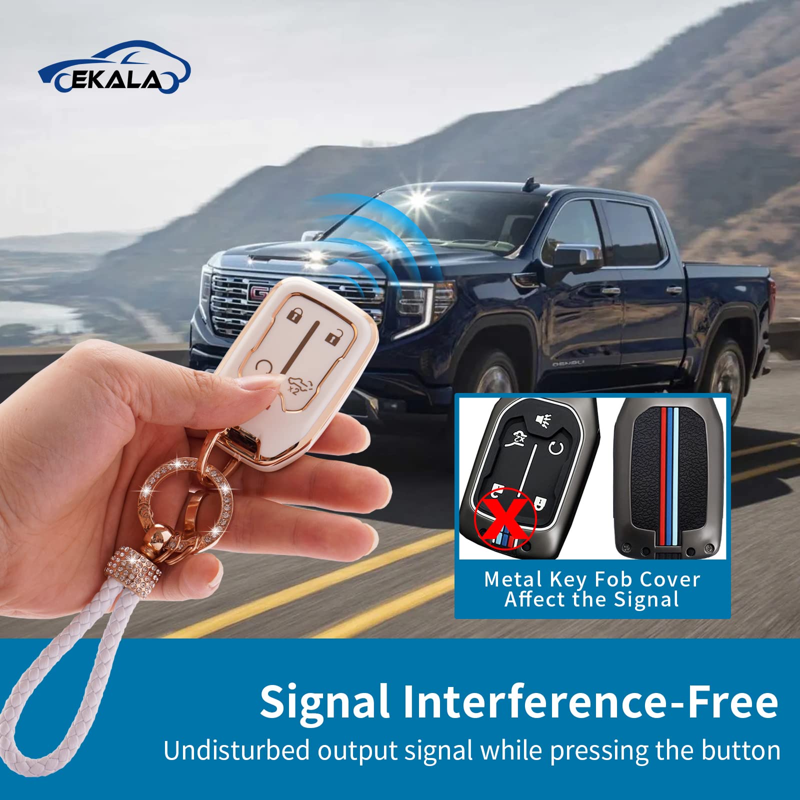 Ekala For Chevy Gmc Key Fob Cover With Keychain Lanyard, 5 Buttons Soft Tpu Keys Shells Compatible With 2019 2020 2021 2022 2023 Chevy Silverado Tahoe Suburban Gmc Sierra Acadia Terrain(Gmcc-5)