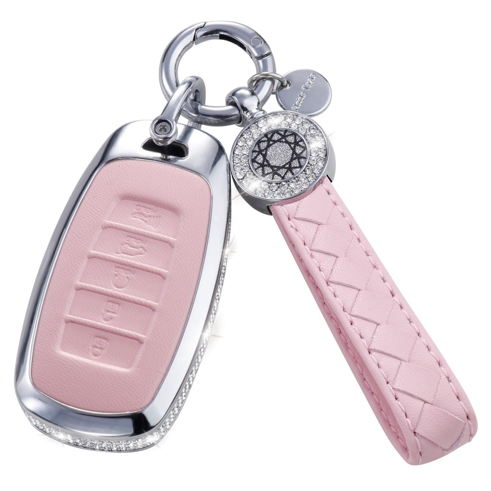 Ruabiban For Hyundai Key Fob Cover With Keychain, Pink Leather Key Case Protection Shell Fit For 2022 2021 2020 Hyundai Sonata S