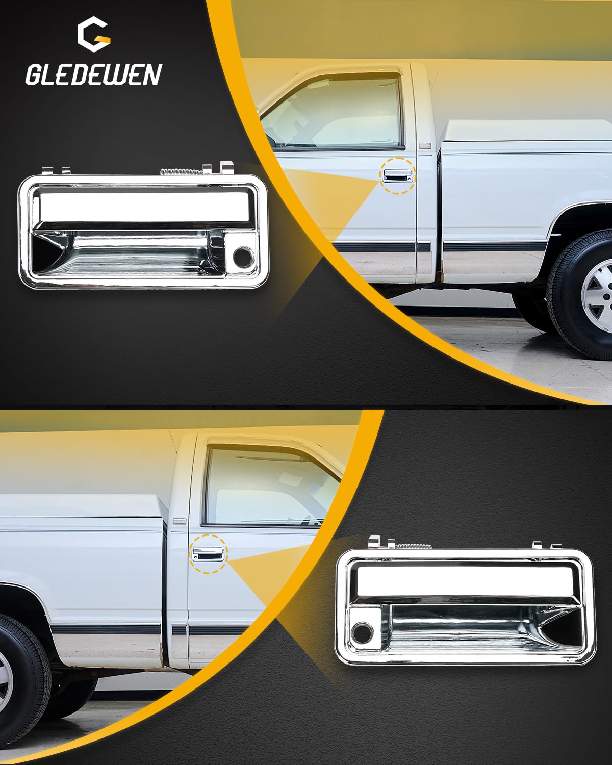 Chrome Exterior Door Handles, W/ Lock Cylinders & Keys, Compatible With 1988-2001 Chevy K1500 K2500 K3500 C1500 C2500 C3500, Gmc