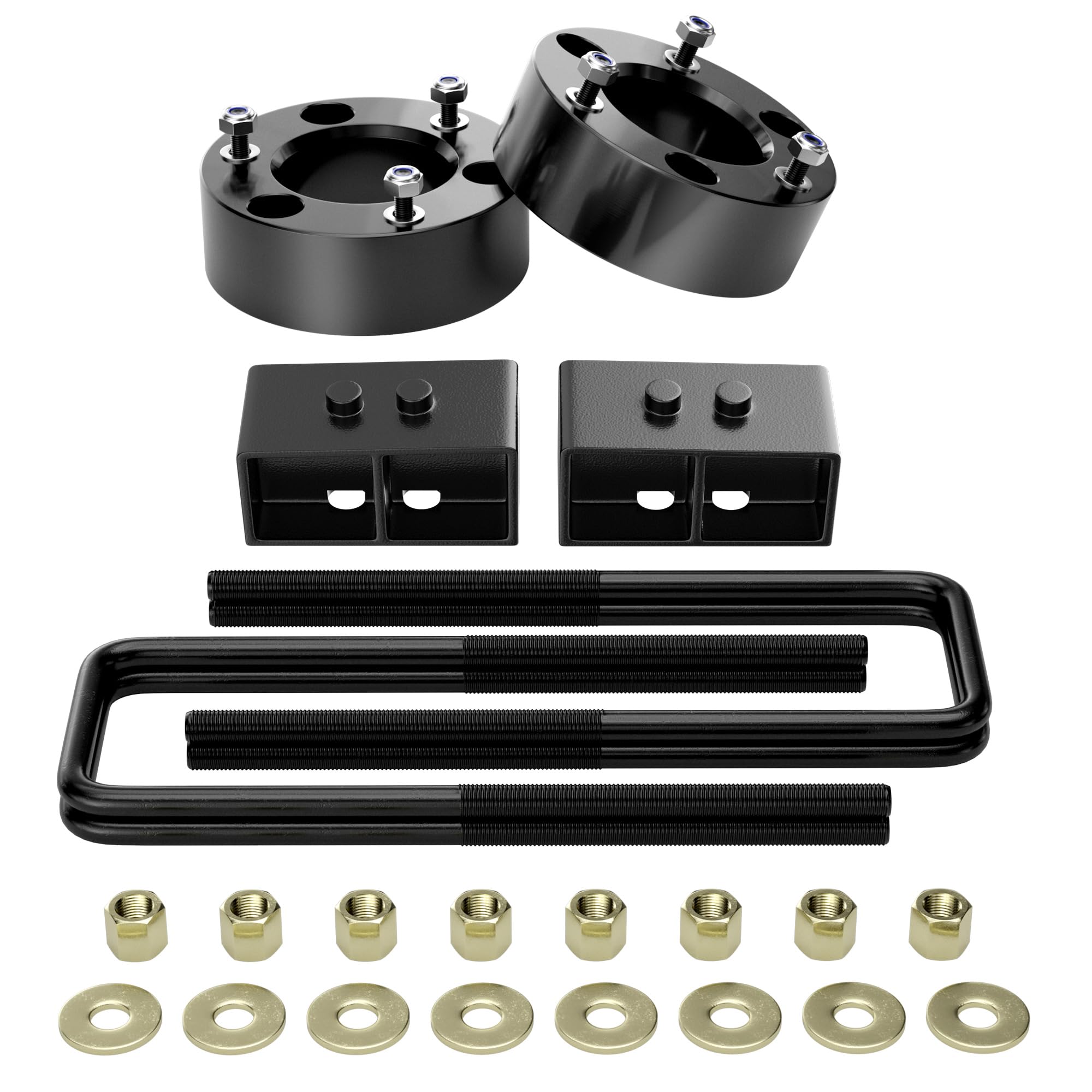3''F + 3''R Leveling Lift Kit For 2004-2020 F150, 3'' Front Strut Spacers And 3'' Rear Black Leveling Lift Block Kit Extended Sq