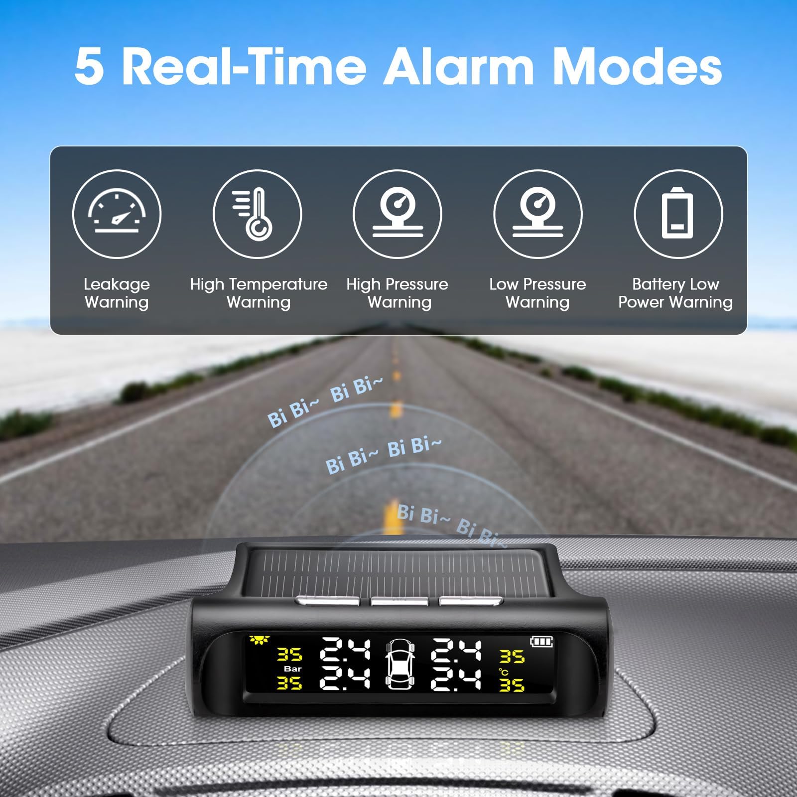 Tire Pressure Monitoring System, TPMS Tire Pressure Monitor System Solar Waterproof TPMS Sensors Set of 4 Wireless LCD Display T