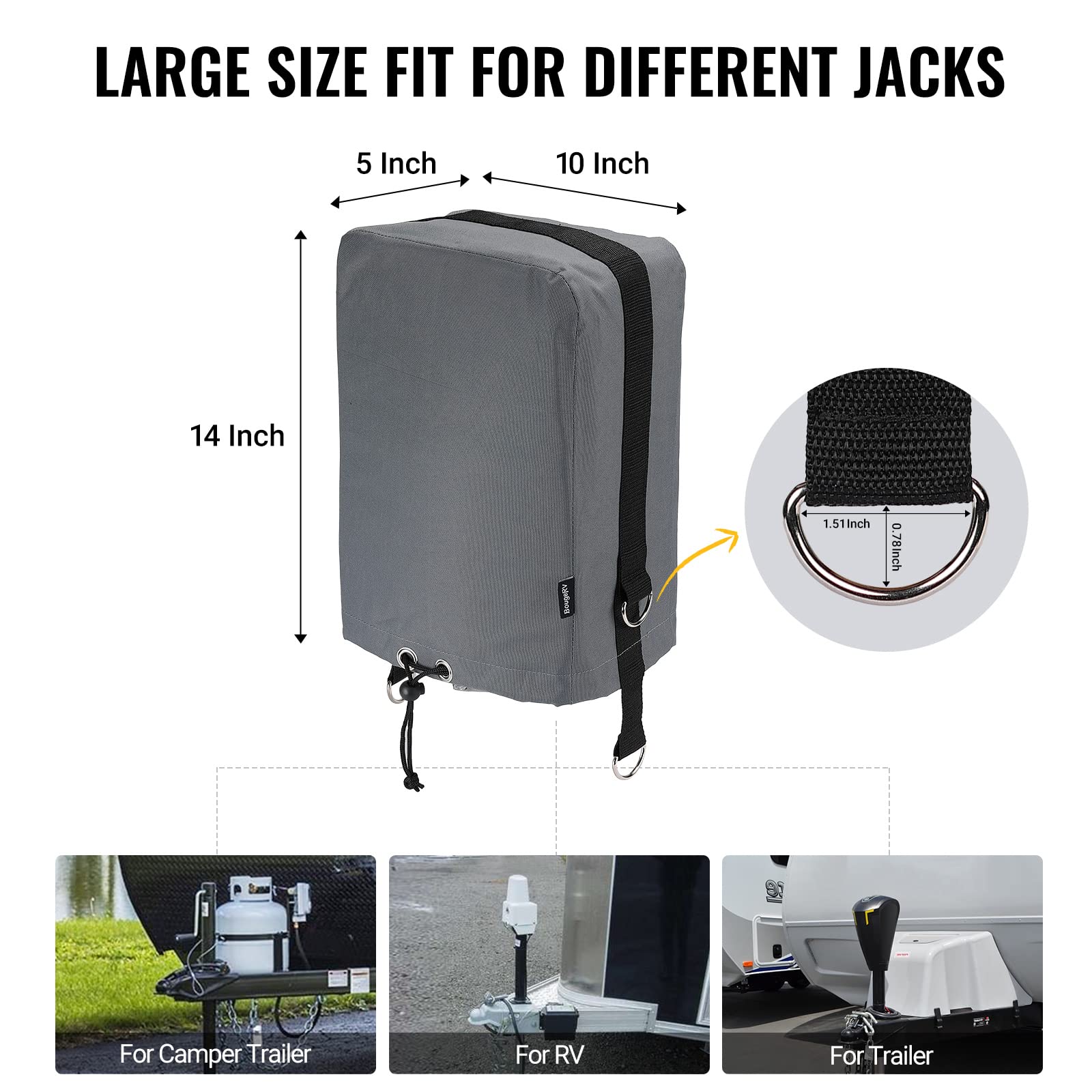 Bougerv Rv Electric Tongue Jack Cover With D Rings, 600D Universal Trailer Jack Protective Grey Cover For Outside Rv Parts Rv Accessories…