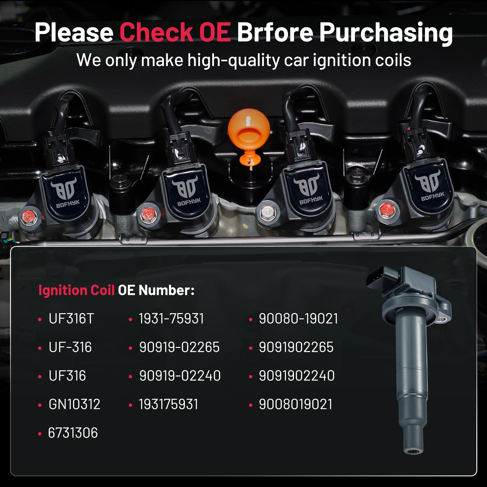 Bdfhyk Ignition Coil Pack Set Of 4 Compatible With Toyota Scion Xa Xb Toyota Echoprius Prius C Yaris 1.3L 1.5L L4, Replacement F