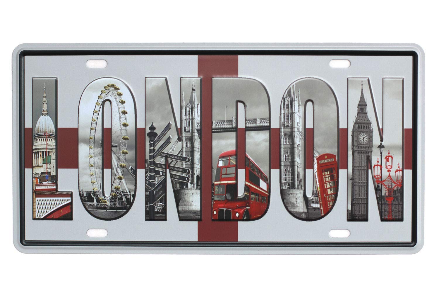 Sumik London Vintage Metal Tin Sign Auto License Plate, Embossed Tag Size 6'' X 12''