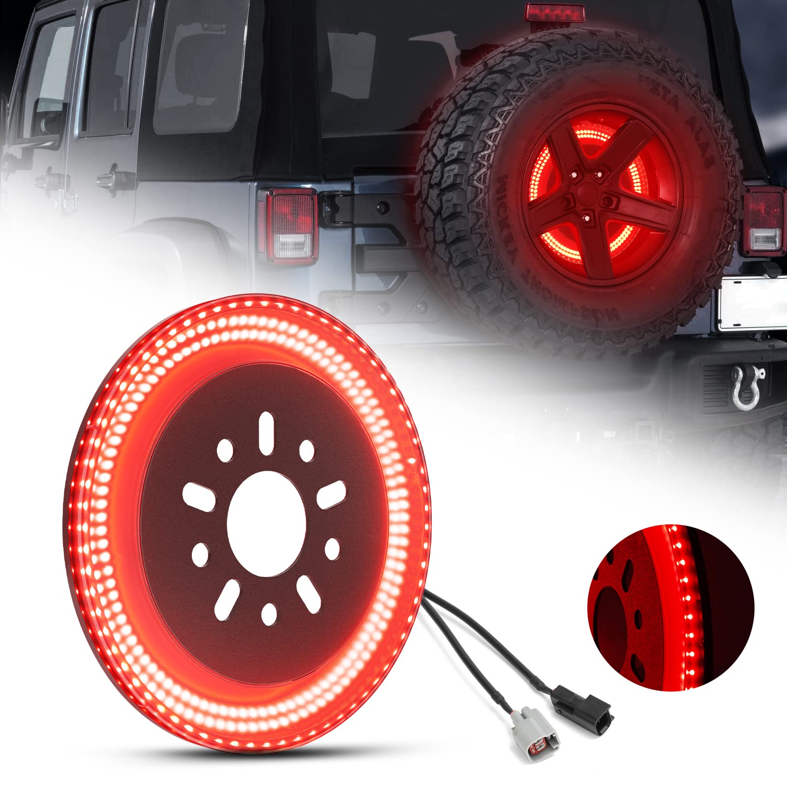 Suparee 3-Side Spare Tire Brake Light, 400Pcs Led Wheel Light, Plug-N-Play 3Rd Third Brake Light Fits For Jeep Wrangler 2007-201