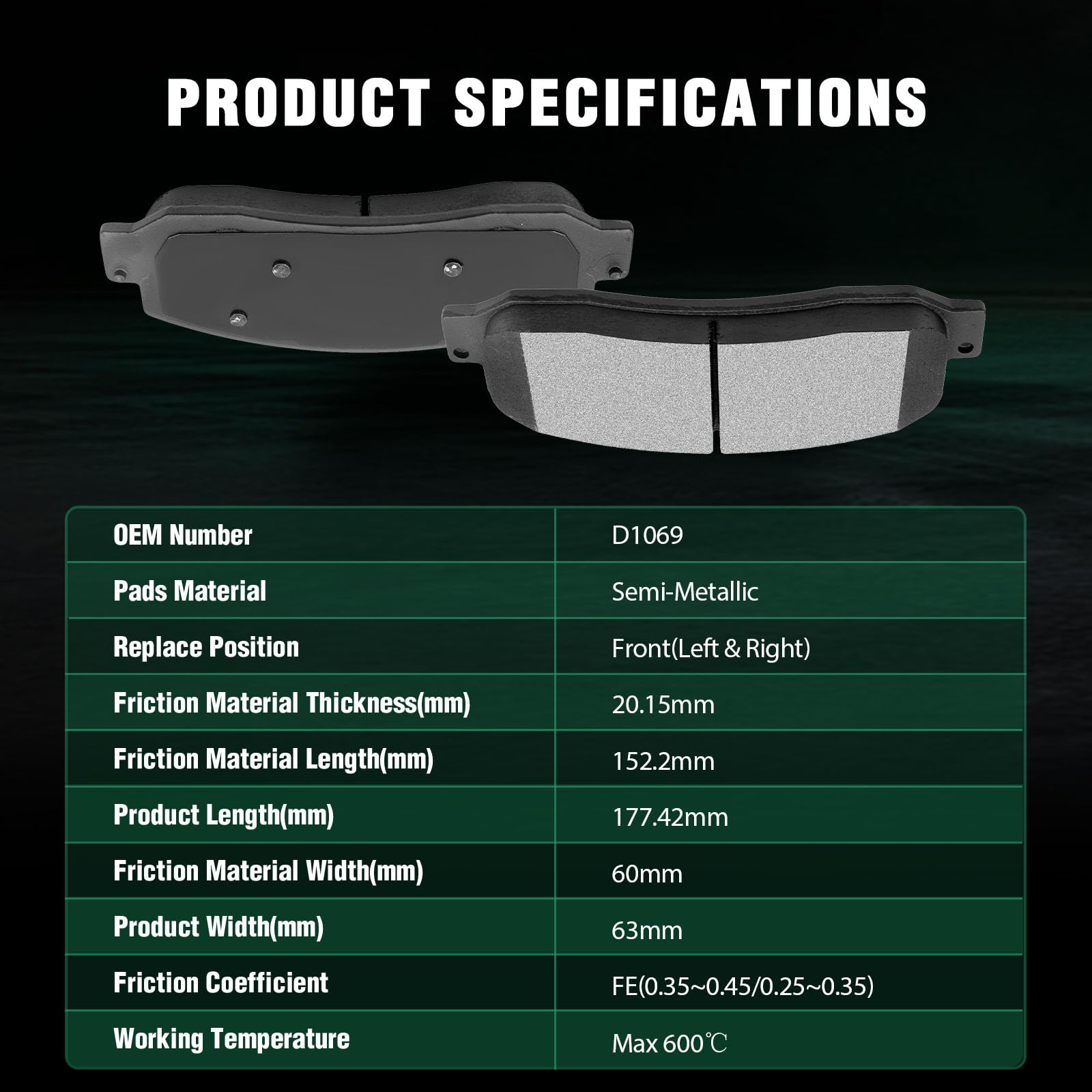 Automuto 4Pcs Front Semi-Metallic Disc Brake Pads Set D1069 For Ford For F-250 Super Duty 2005-2011, For Ford For F-350 Super Du