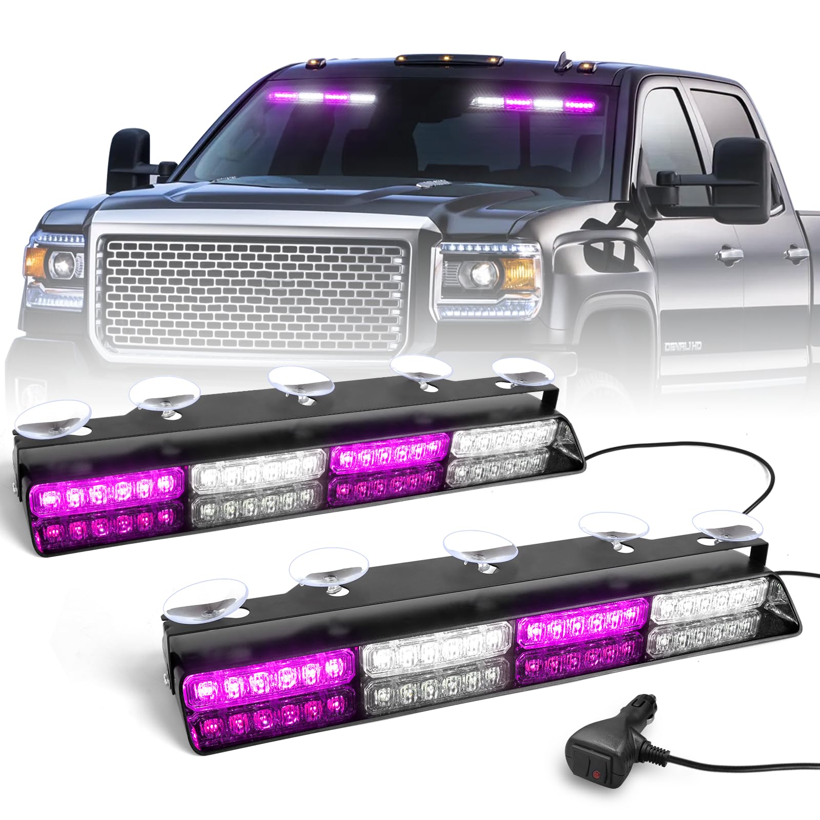 Hlauto 6Z4J Emergency Dash Strobe Lights: 2X16.8 Inch Purple White Safety Lights, 48 Led Flashing Warning Hazard Interior Windsh