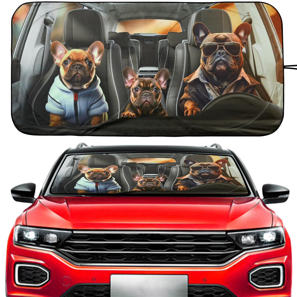 Vepagoo Windshield Sun Shade Funny Puppy Design Sun Shade for Car Front Window Anti-UV Rays, Heat Protection for Auto Interior D