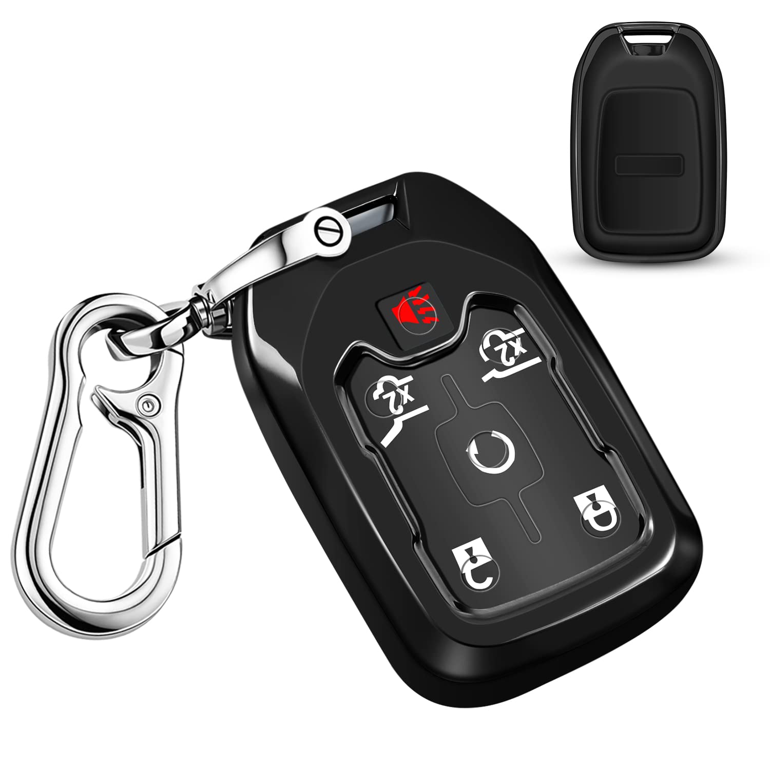 Qbuc For Gmc Key Fob Cover Tpu Protector Case With Keychain For 2019-2021 Chevrolet Chevy Silverado And Gmc Sierra 1500 2500Hd 3500Hd Terrain Acadia Yukon Key Cover Smart Remote 3/4/5/6 Button(Black)