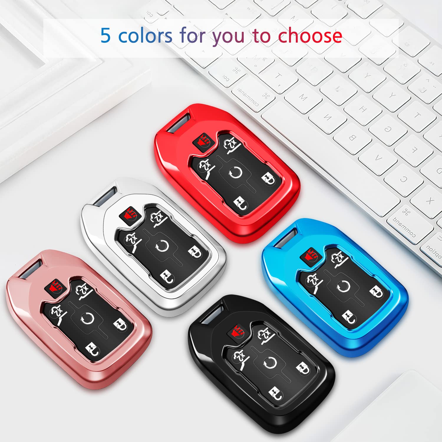 Qbuc For Gmc Key Fob Cover Tpu Protector Case With Keychain For 2019-2021 Chevrolet Chevy Silverado And Gmc Sierra 1500 2500Hd 3500Hd Terrain Acadia Yukon Key Cover Smart Remote 3/4/5/6 Button(Black)