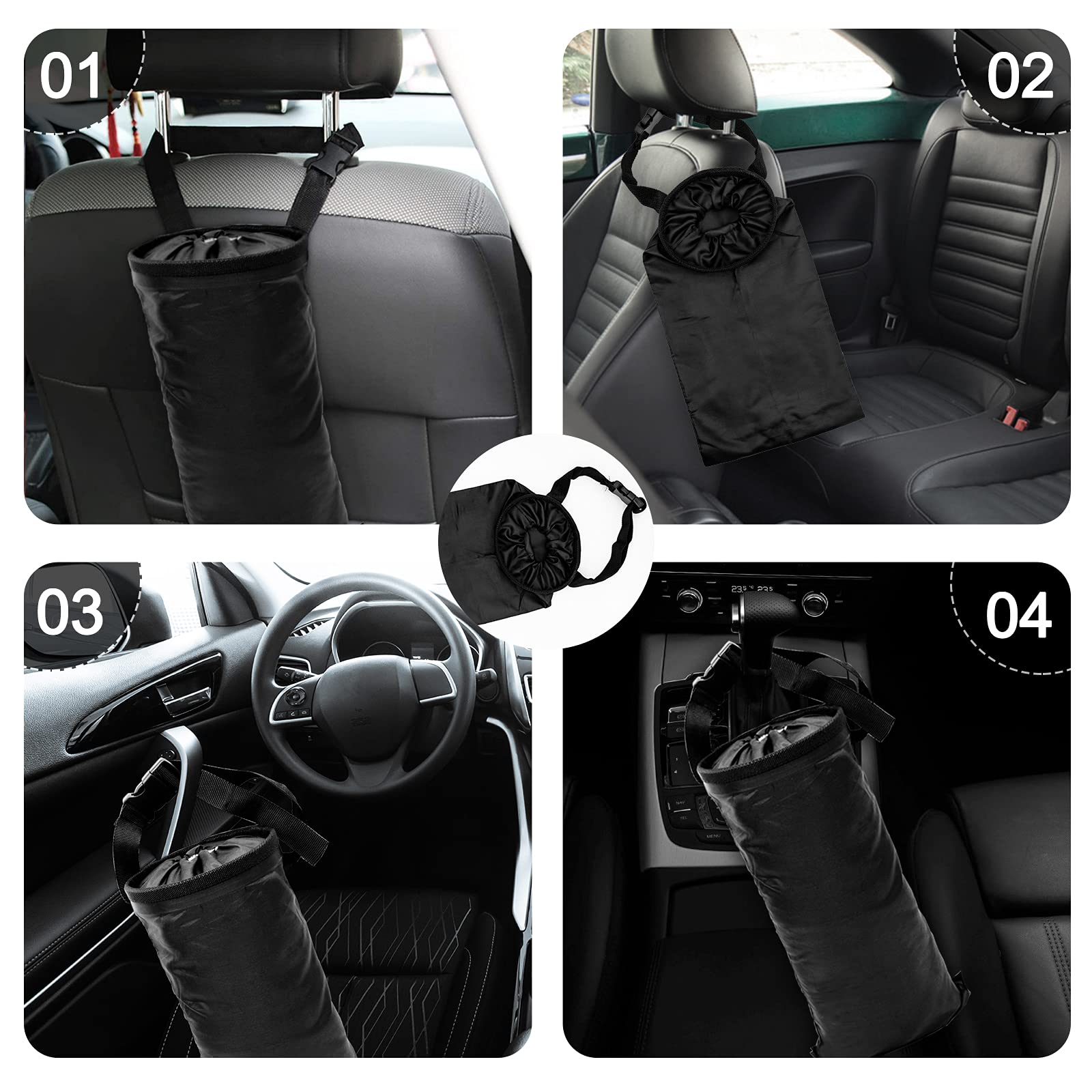 wplhb Car Trash Bag Car Trash Can Hanging Back Seat Car, Car Garbage Bag with Storage Pockets, Washable Eco-Friendly Car Garbage