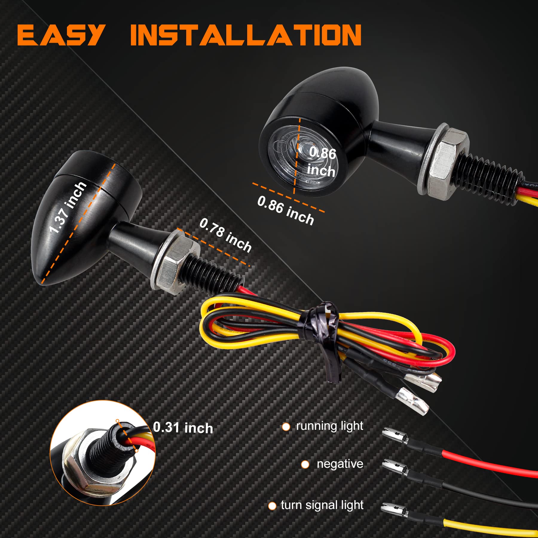 Quasco Universal Motorcycle Turn Signals Amber/Red Led Turn Signal Kit Rear Mini Blinkers Compatible With Harley Honda Suzuki Tr