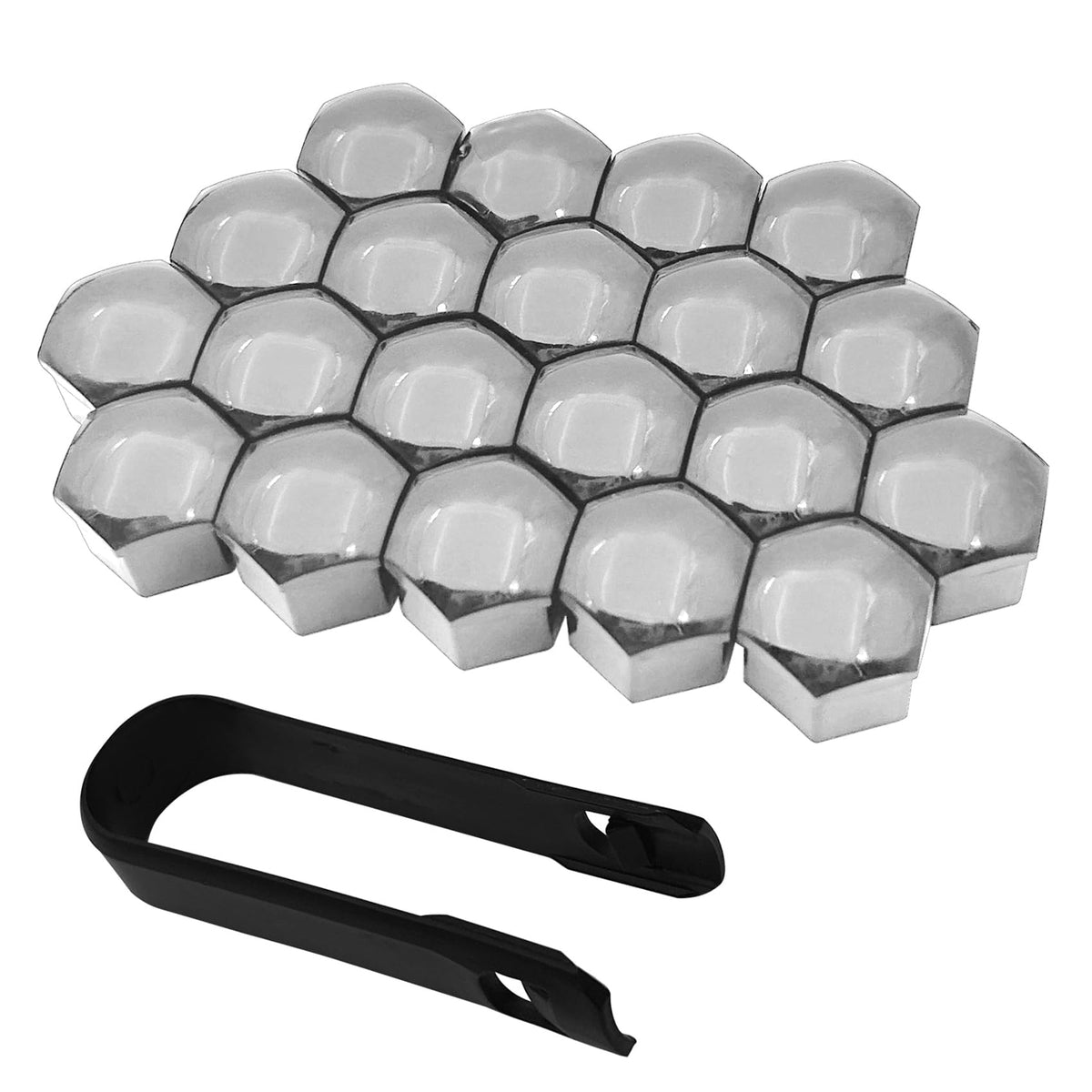 Damwot 20PCS Lug Nut Covers, 17mm Hexagonal Nut Covers with Removal Tool, Universal Car Wheel Nut Caps, Silver