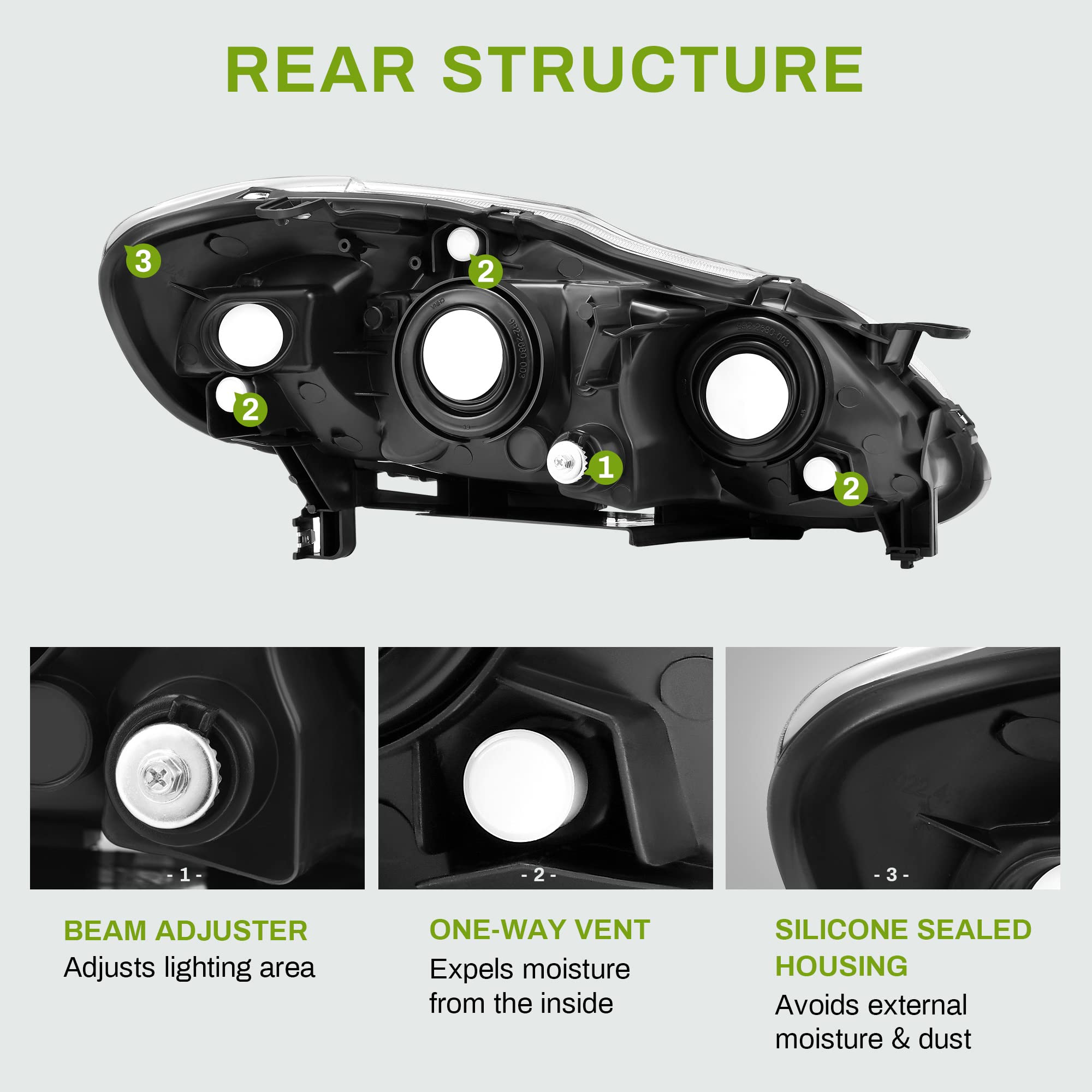 Autosaver88 Headlight Assembly Compatible With 03-08 2003 2004 2005 2006 2007 2008 Corolla Headlamp Replacement Black Housing Cl