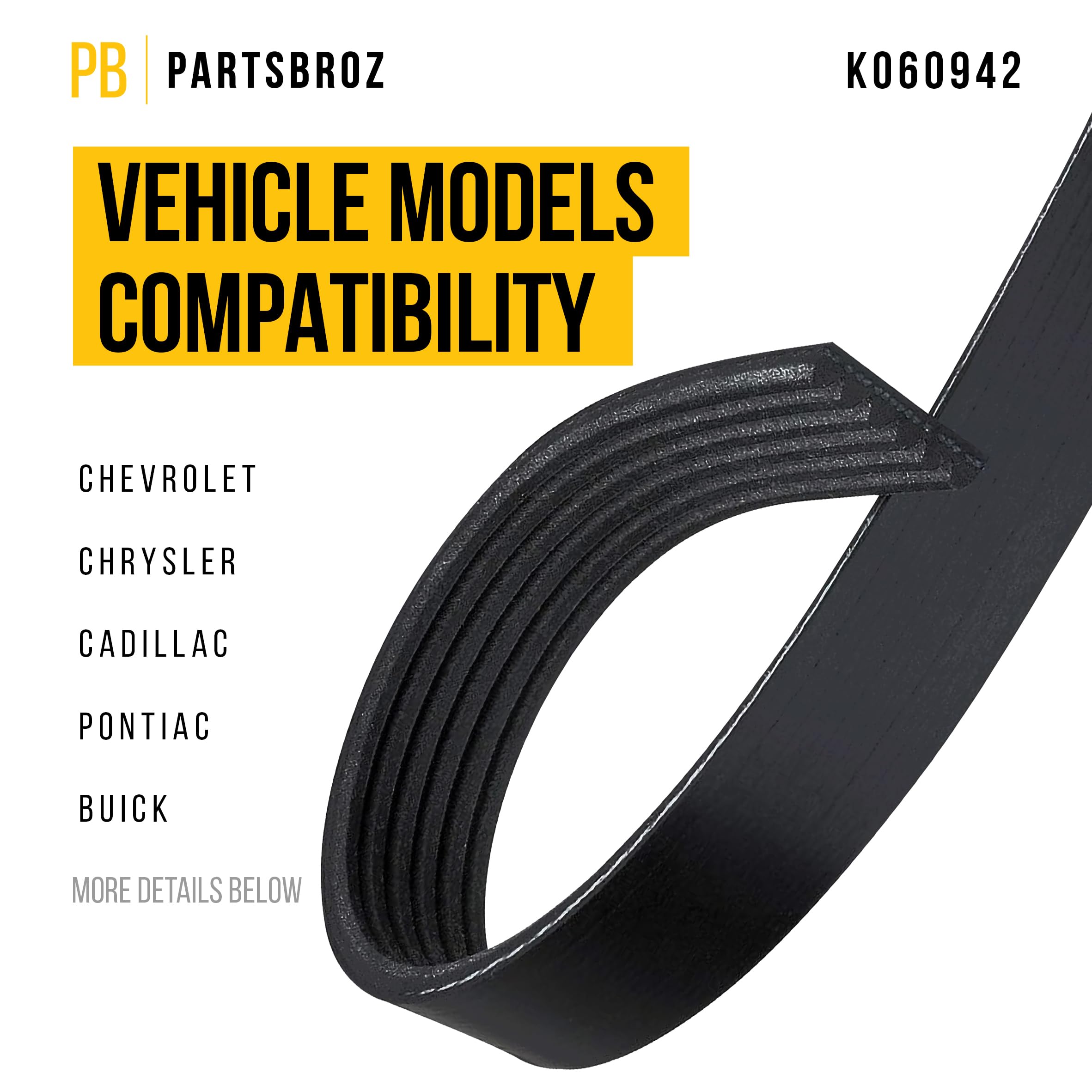 Partsbroz K060942 Micro-V Serpentine Drive Belt - Compatible With Gates Dayco Bando Acdelco Goodyear Continental Masterpro - Rep