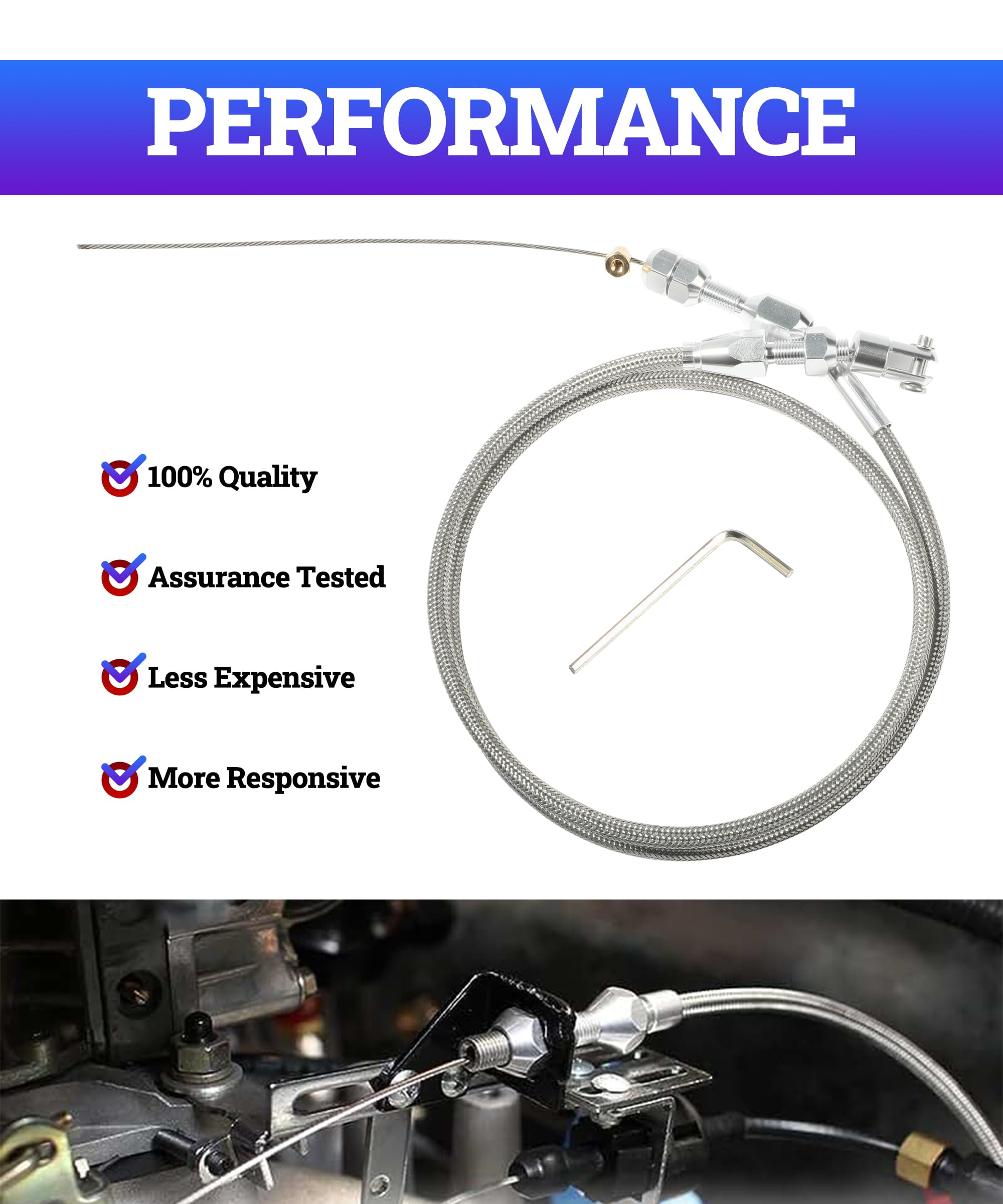 Zlirfy 36'' Throttle Cable Kit,Car Braided Throttle Cable,Ls Swap Steel Braided Throttle Cable Repair Kit,Car Accessories Univer