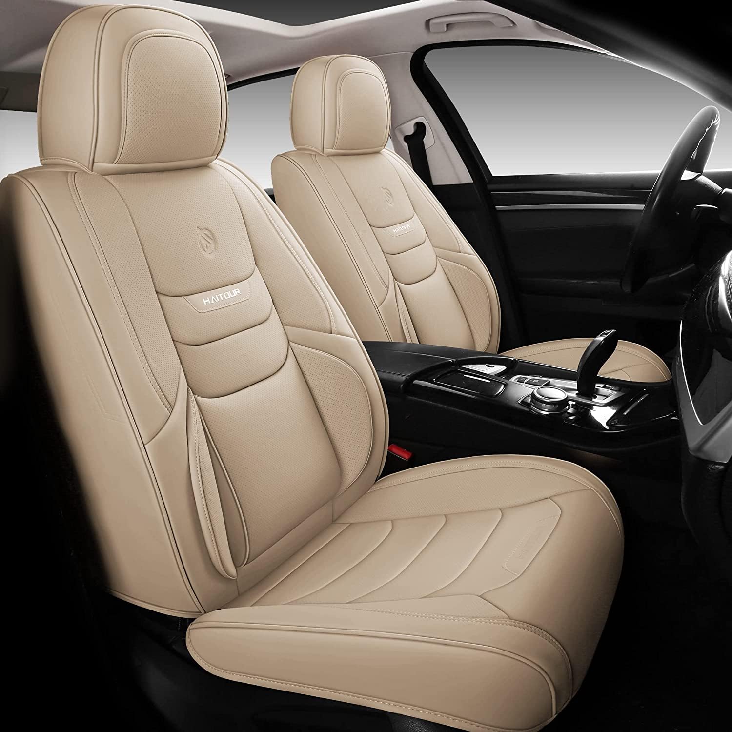 Haitour Full Coverage Leather Car Seat Covers Full Set Universal Fit For Most Cars Sedans Trucks Suvs With Waterproof Leatherett