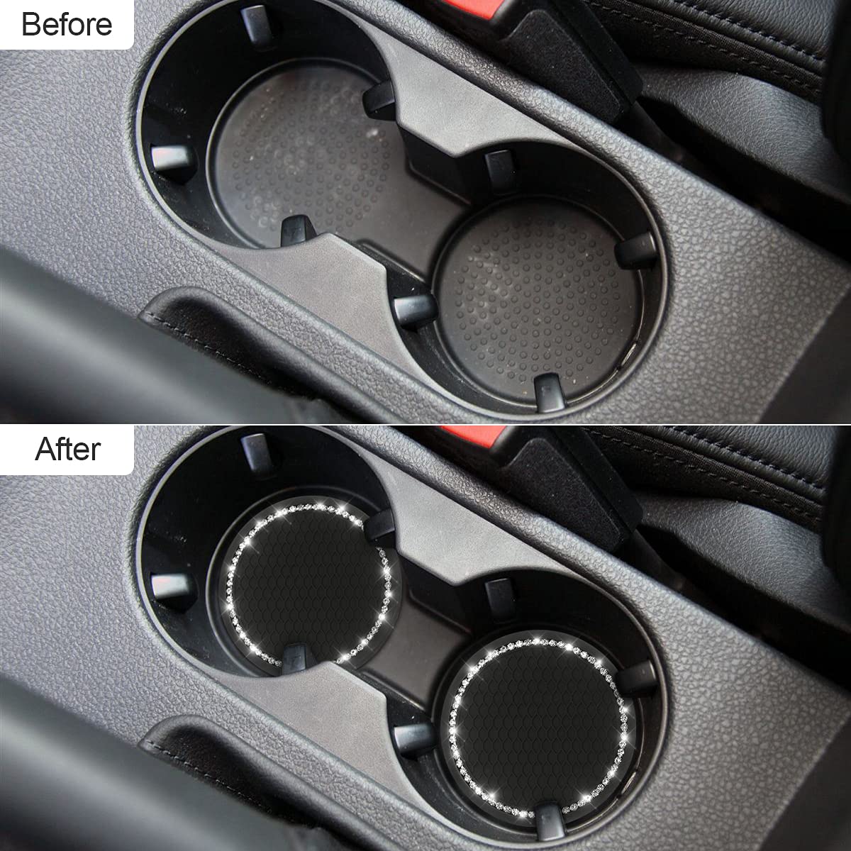 Car Bling Cup Holder Coaster, 2 Pack 2.75 Inch Crystal Rhinestone Car Cup Holder Insert Coaster,Universal For Cars, Vehicles, Suvs, Car Interior Accessories For Women And Men (Black/White)