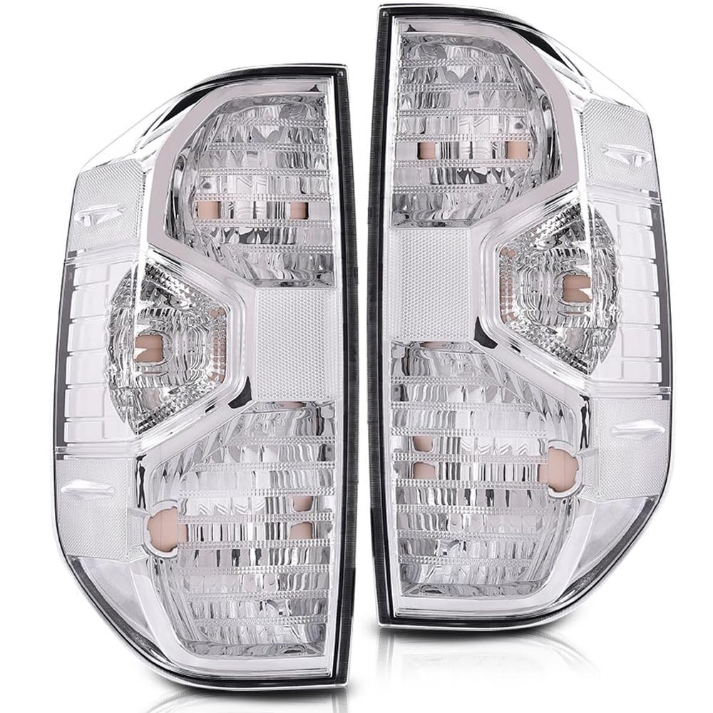 DOTCOM Tail Lights Assembly Pair Fit Toyota Tundra 2014 2015 2016 2017 2018 2019 2020 2021 Rear Brake Lamps,Clear Lens Chrome Ho