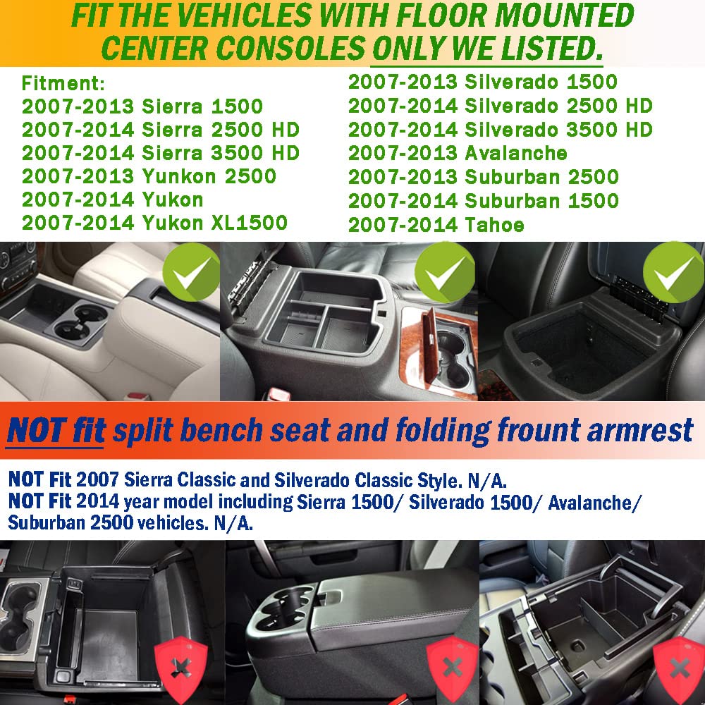 Tacorbo Center Console Organizer Tray For 2007-2014 Gmc Sierra 2500 3500 Accessories Yukon Xl Silverado 2500 3500 Suburban 1500 Tahoe / 07-13 Gmc Sierra 1500 Chevy Silverado Suburban 2500 Avalanche
