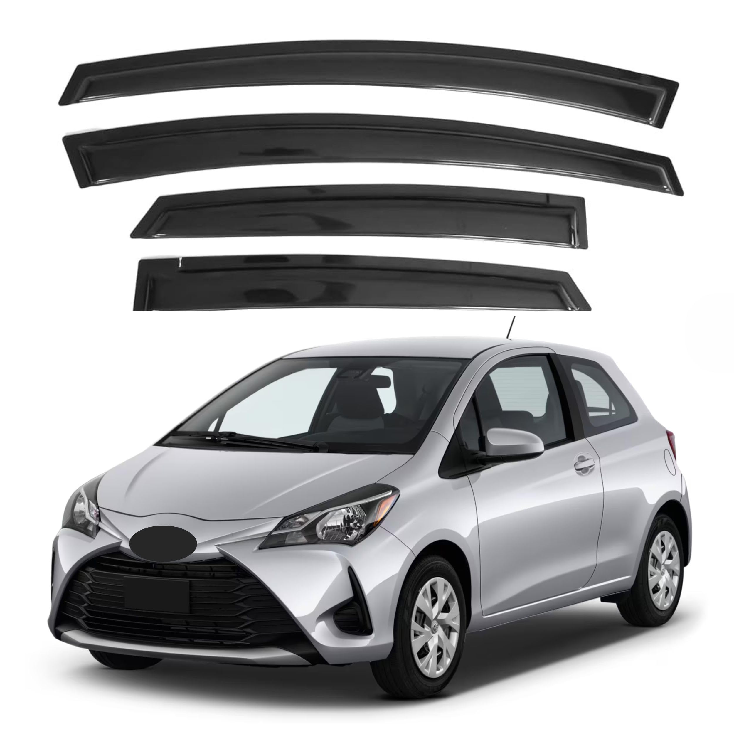 Ig Window Visor For Toyota Yaris Hatchback 2012-2018, Rain Guard Tape-On Extra Durable Sun Wind Side Vent Window Deflector, 2012