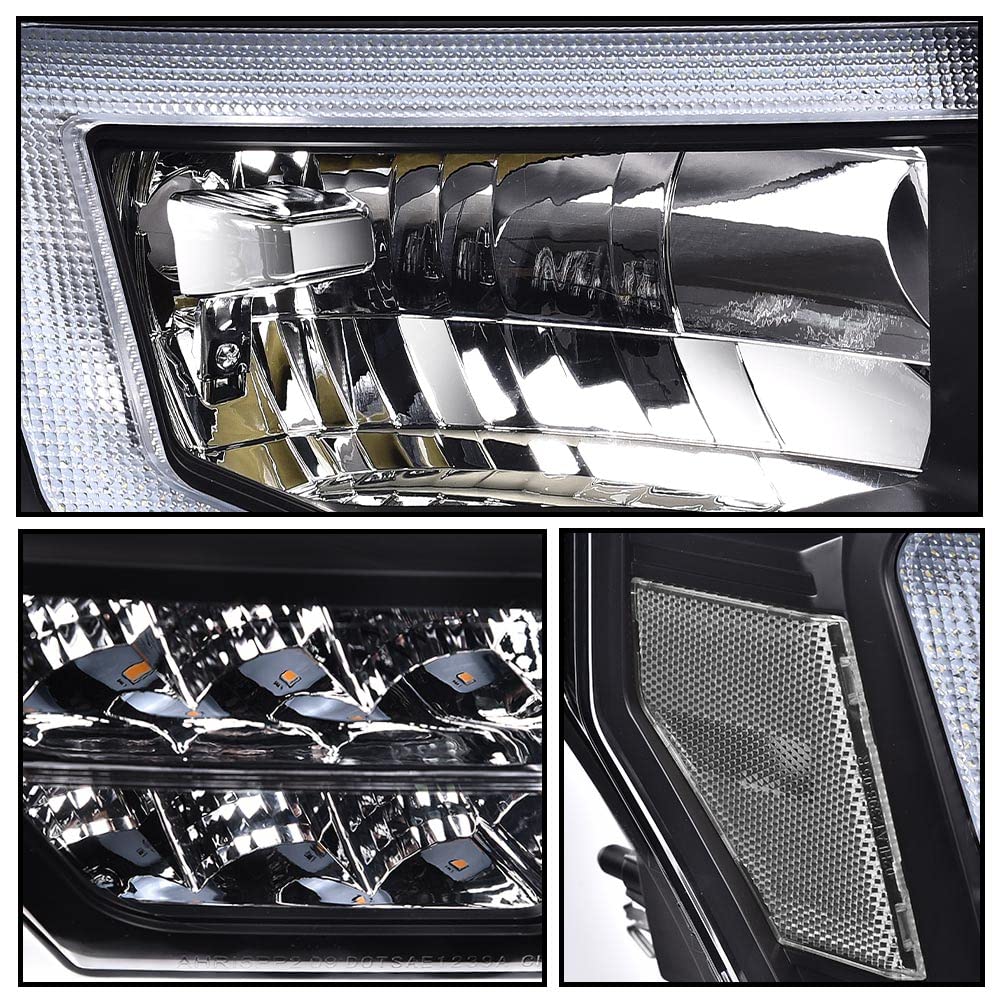 Cheda Led Drl Headlight Assembly Compatible With Ford F150 2009-2014 Headlamps Clear Lens Black Housing Clear Reflector Fo250328