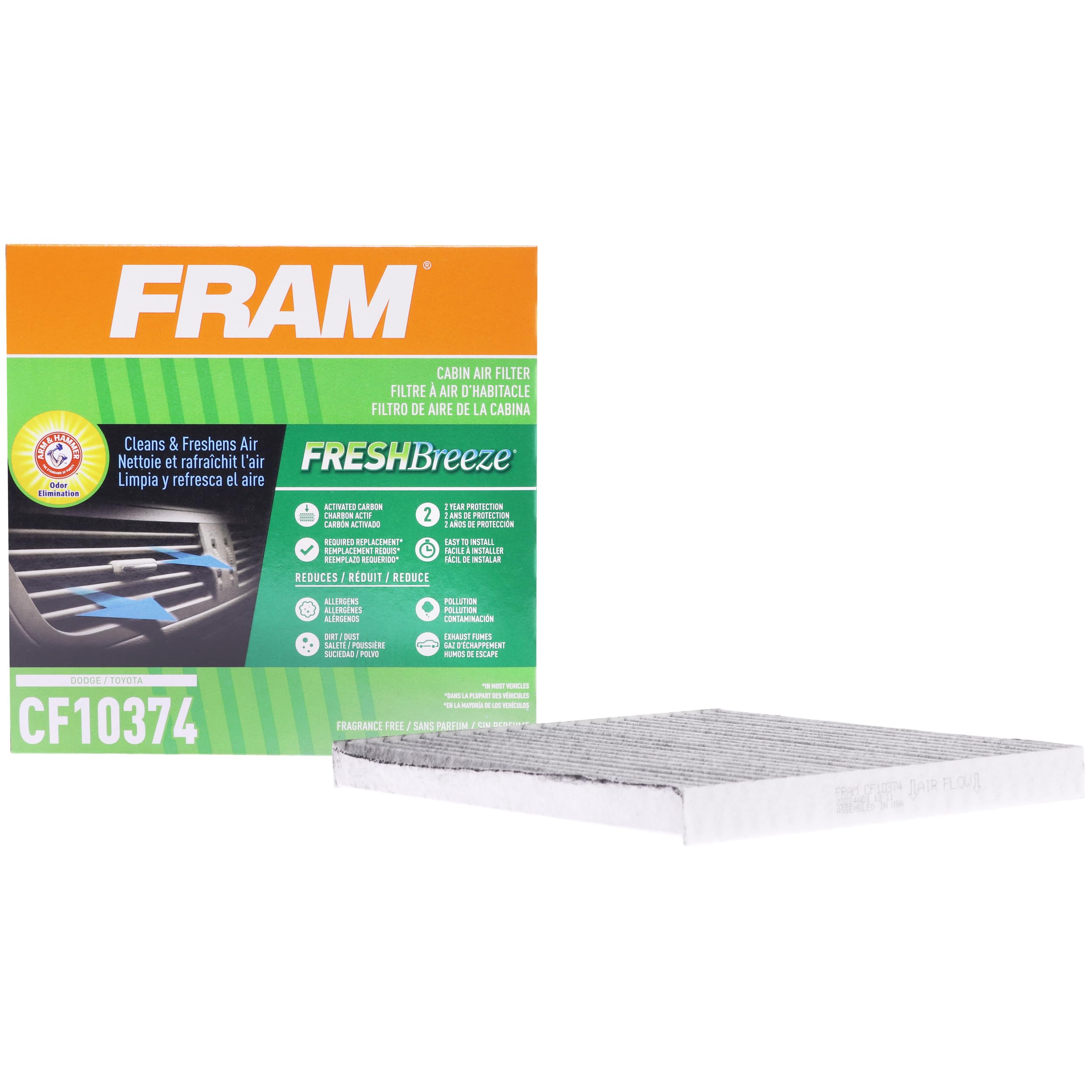 Fram Fresh Breeze Cabin Air Filter With Arm & Hammer Baking Soda, Cf10374 For Dodge/Toyota Vehicles