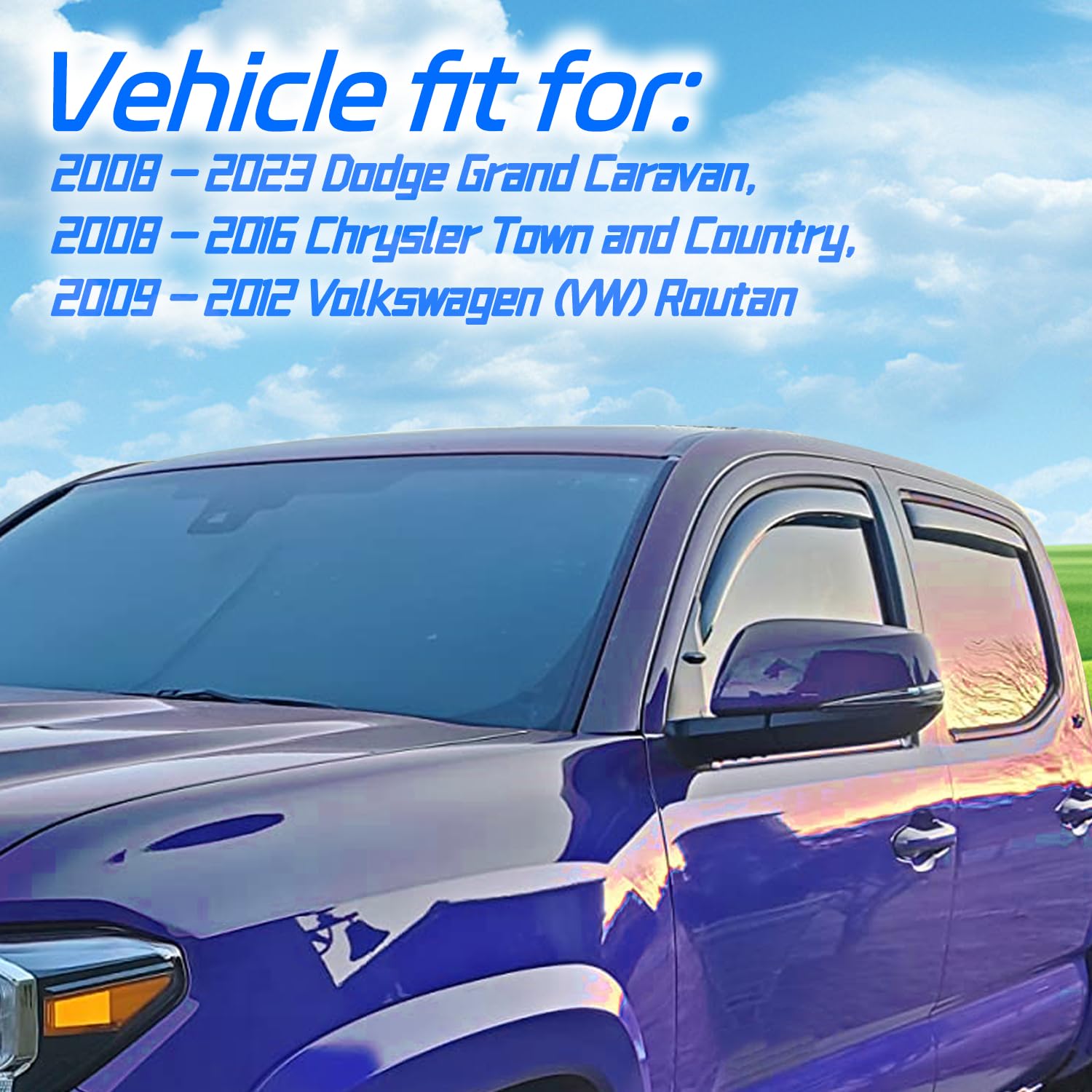 4PCS in Channel Rain Guards for 2008-2023 Dodge Grand Caravan, 2008-2016 Chrysler Town Country, 2009-2012 Volkswagen (VW) Routan