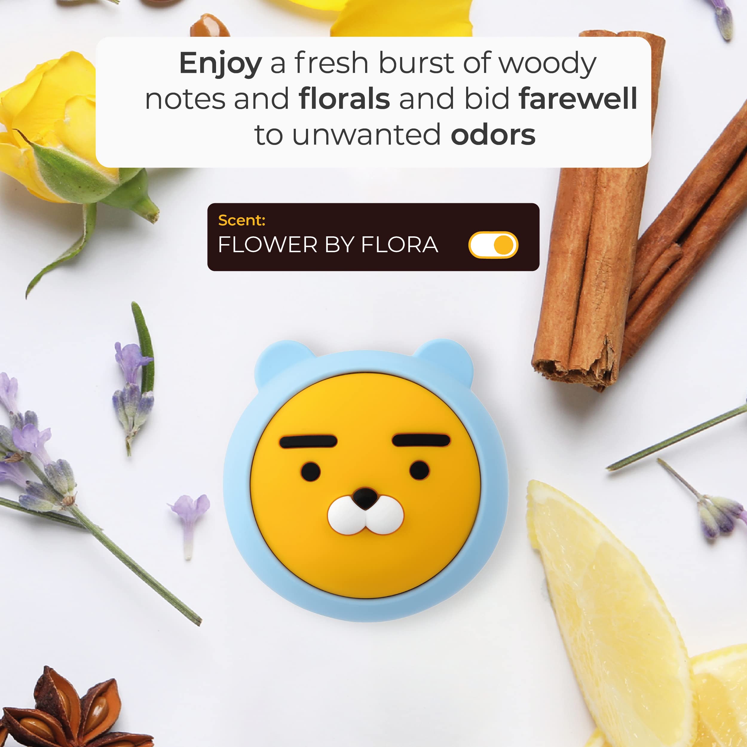 Aura Car Air Freshener Vent Clip, Ryan (Flower By Flora, 0.14Fl Oz*2, Pack Of 2) - Long-Lasting Odor-Fighting Scent. Kakao Frien