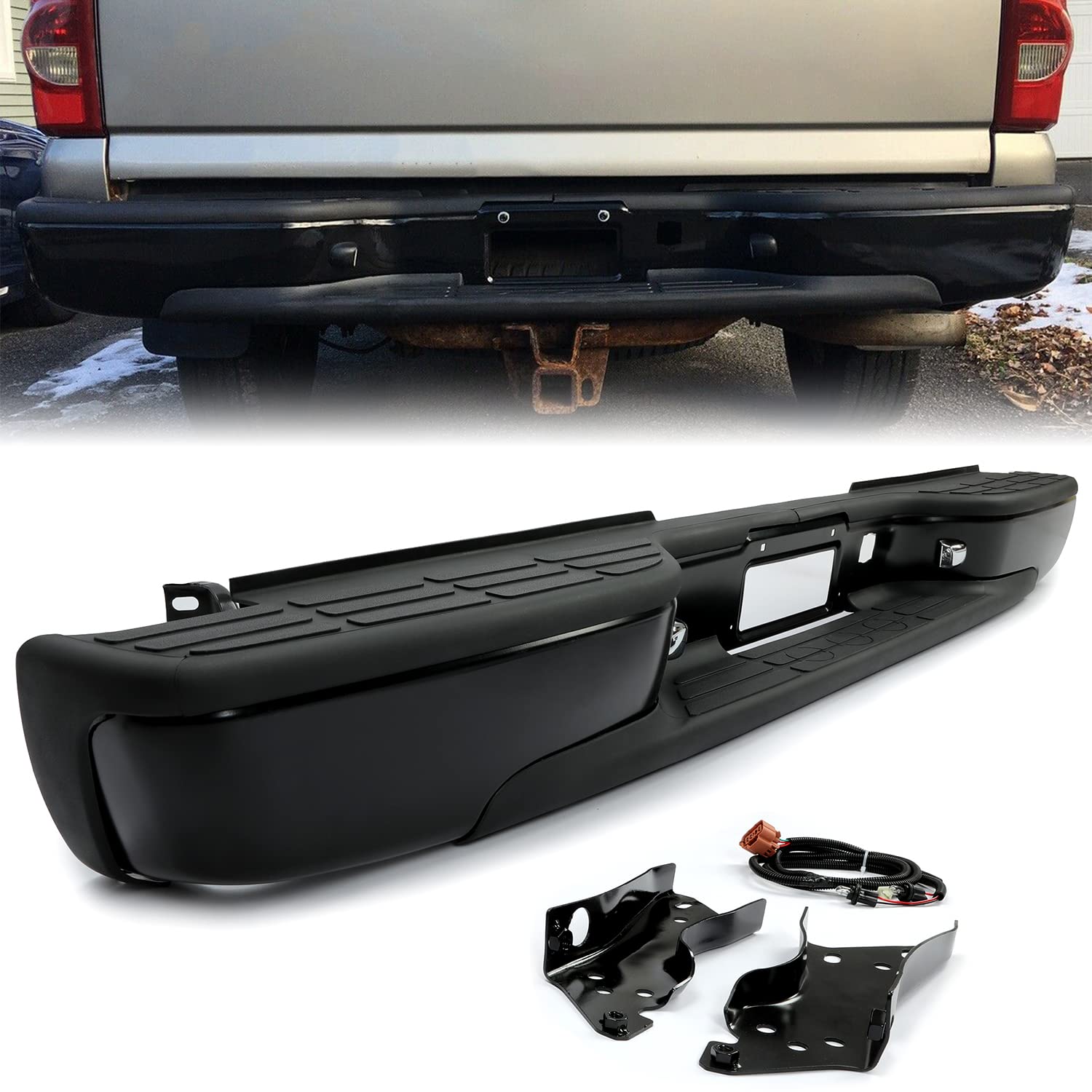 Ecotric Rear Step Bumper Compatible With 1999-2007 Chevy Chevrolet Silverado Gmc Sierra 1500 2500 Classic Face Bar W/License Pla