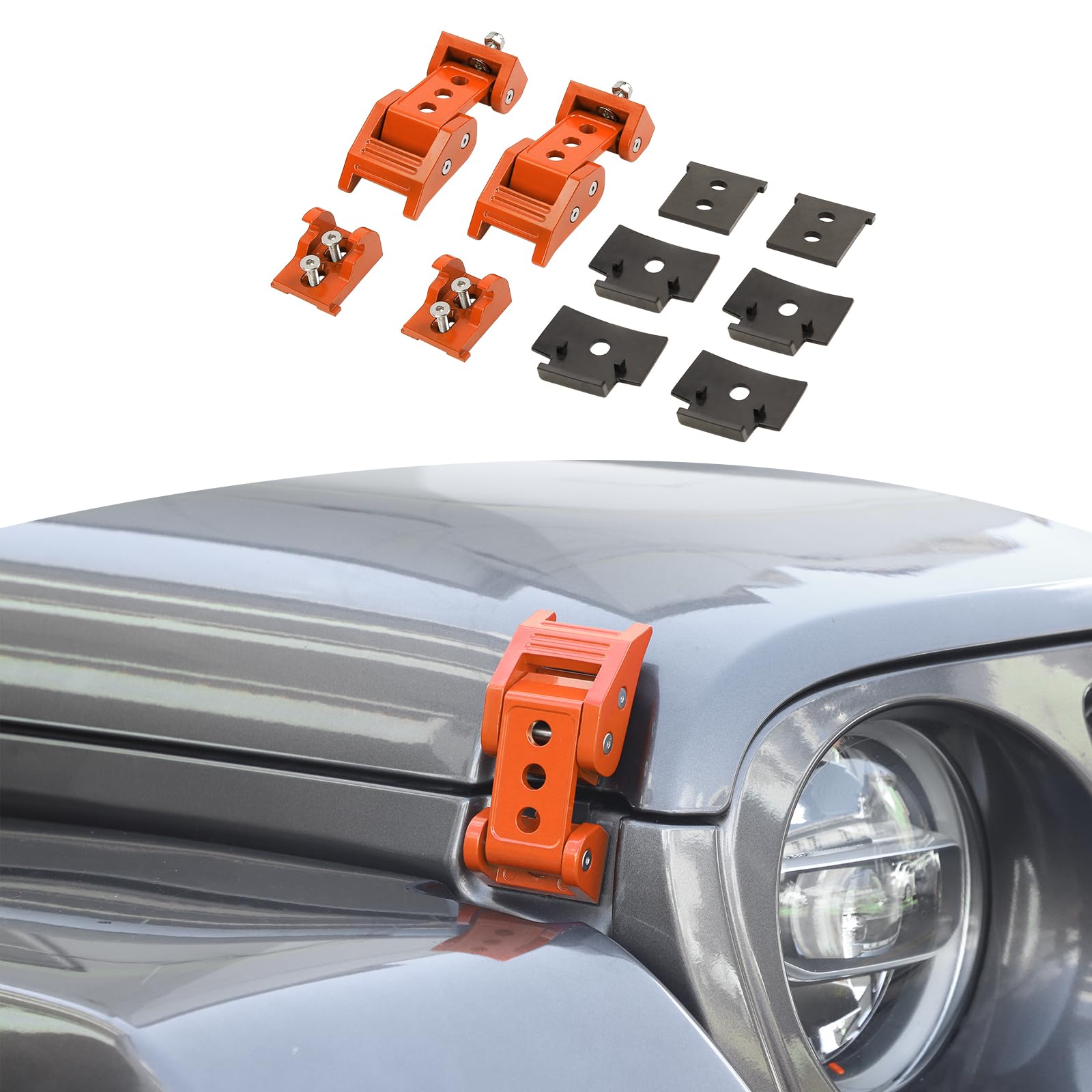 Rt-Tcz For Wrangler Hood Latches Catch Kit Compatible With 2007-2025 Jeep Wrangler Jk Jl Gladiator Jt Orange Exterior Accessorie