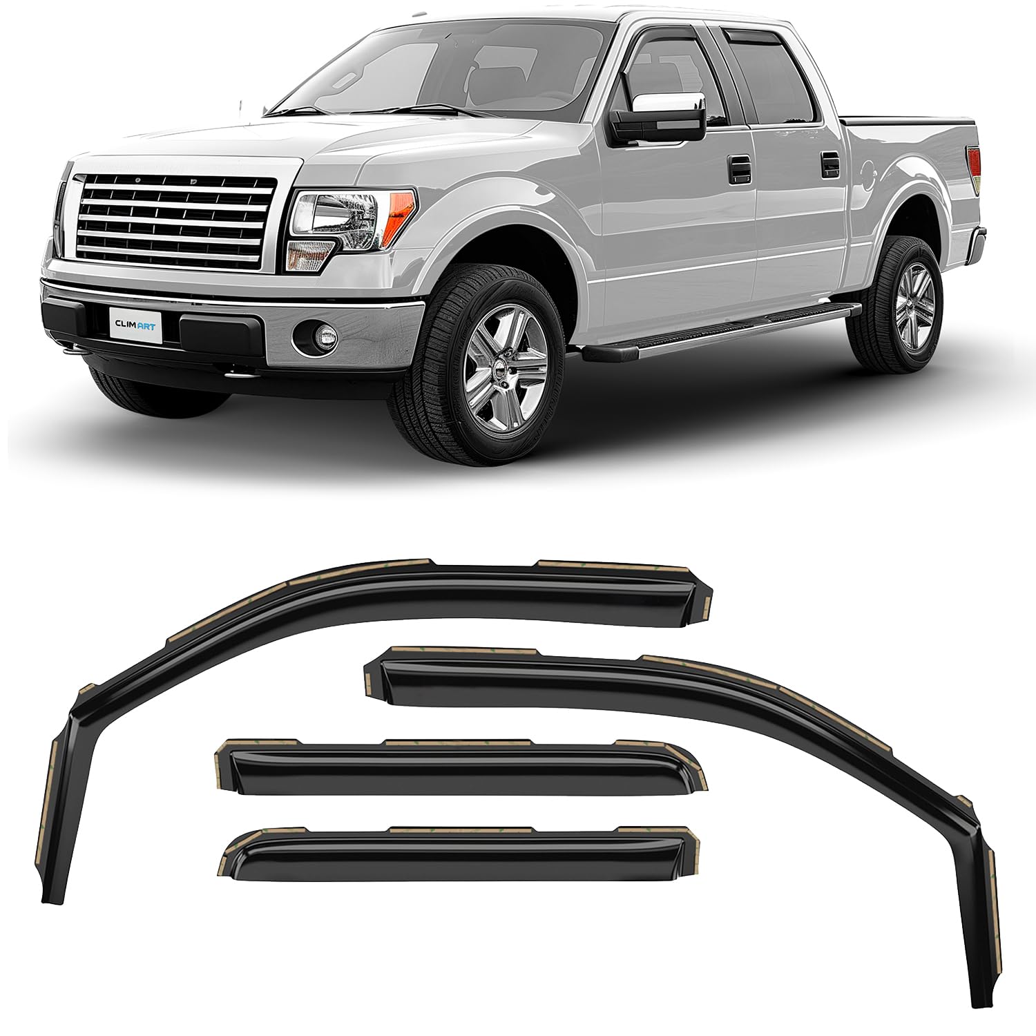 CLIM ART in-Channel Incredibly Durable Rain Guards for Ford F150 2009-2014 SuperCrew, Original Window Deflectors, Vent Deflector