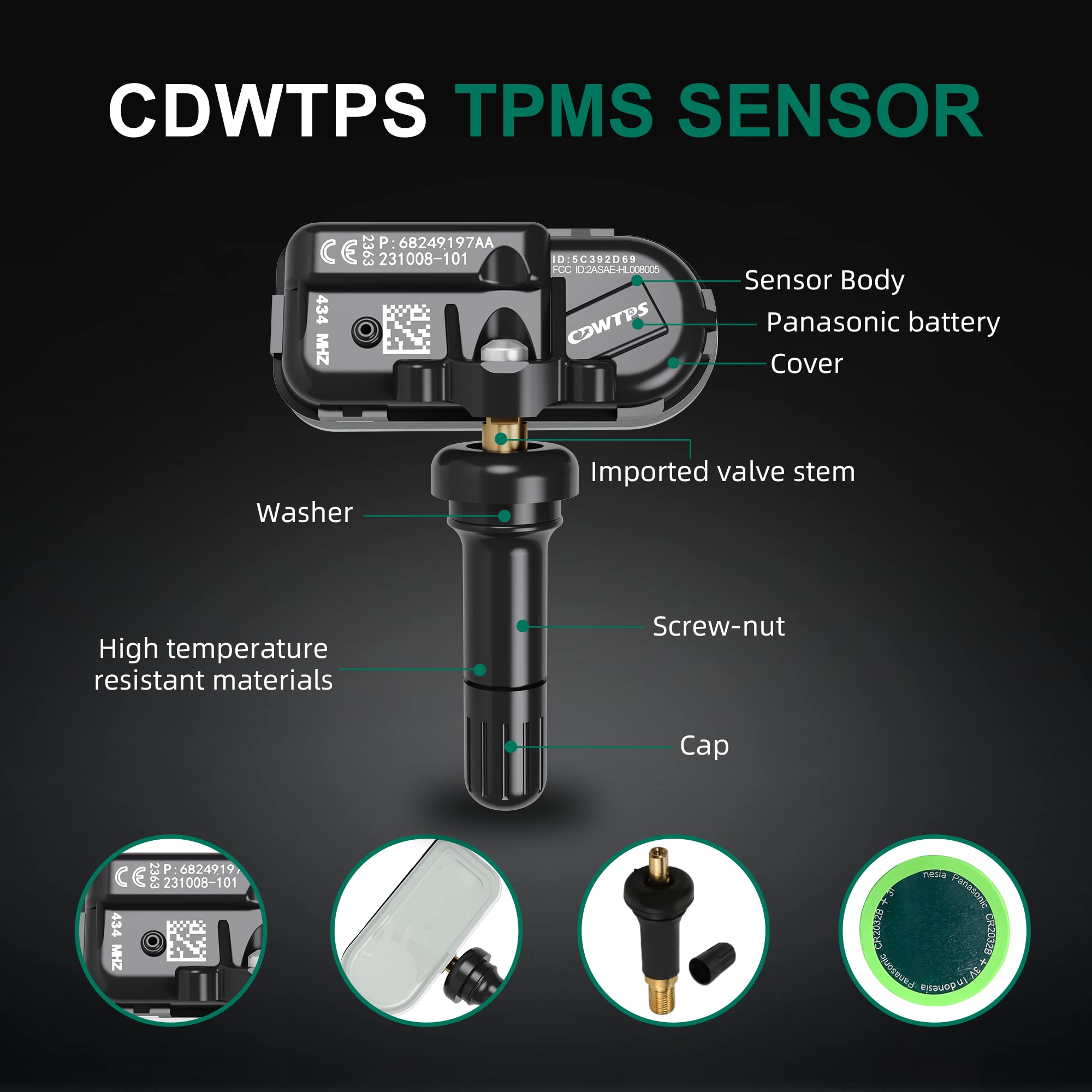 Tpms Sensor Dodge, 4-Pack 434Mhz Tire Pressure Monitor Sensors Compatible With Dodge Ram Jeep Cherokee Replace#68249197Aa.682397