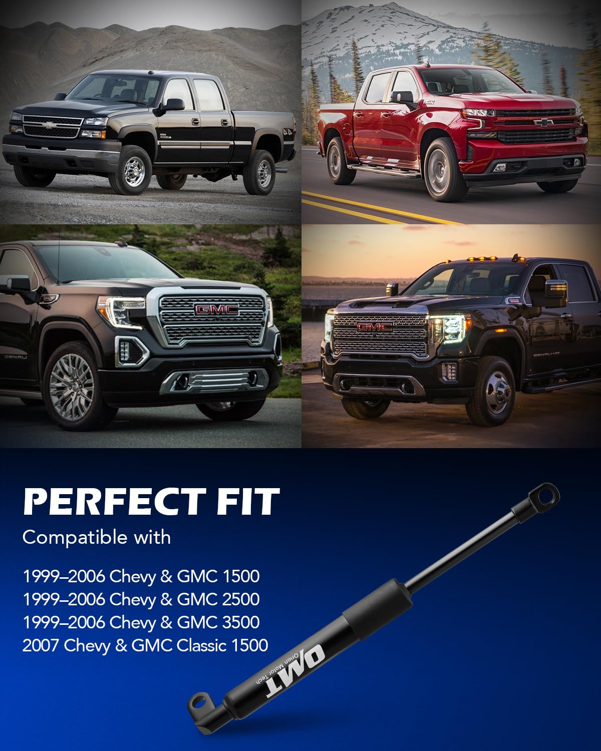 Orion Motor Tech Tailgate Assist Kit for 1999-2007 Chevy Silverado & GMC Sierra, Medium Size, AISI 1045 Steel, Silver Finish