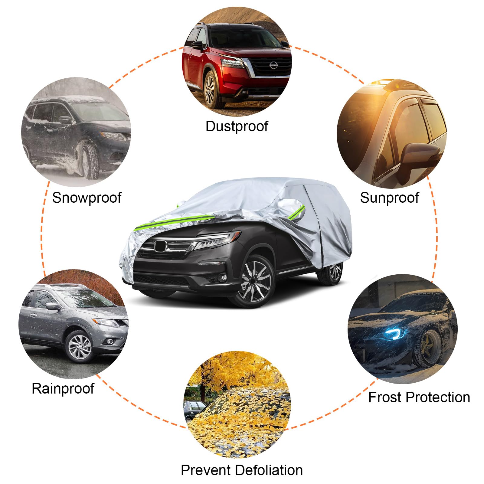 Waterproof Car Covers Replace For 2002-2025 Honda Pilot, 6 Layers All Weather Custom-Fit Car Cover With Zipper Door & Windproof