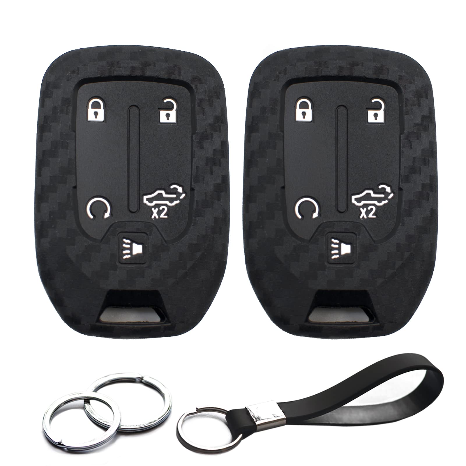 Infipar 2Pcs Compatible With Chevy Chevrolet Silverado Gmc Sierra 1500 2500 Hd 3500 Hd 1500 Limited Silicone Key Fob Case Cover Protector, Truck Accessories Fob Holder (5-Button, Carbon Fiber Black)