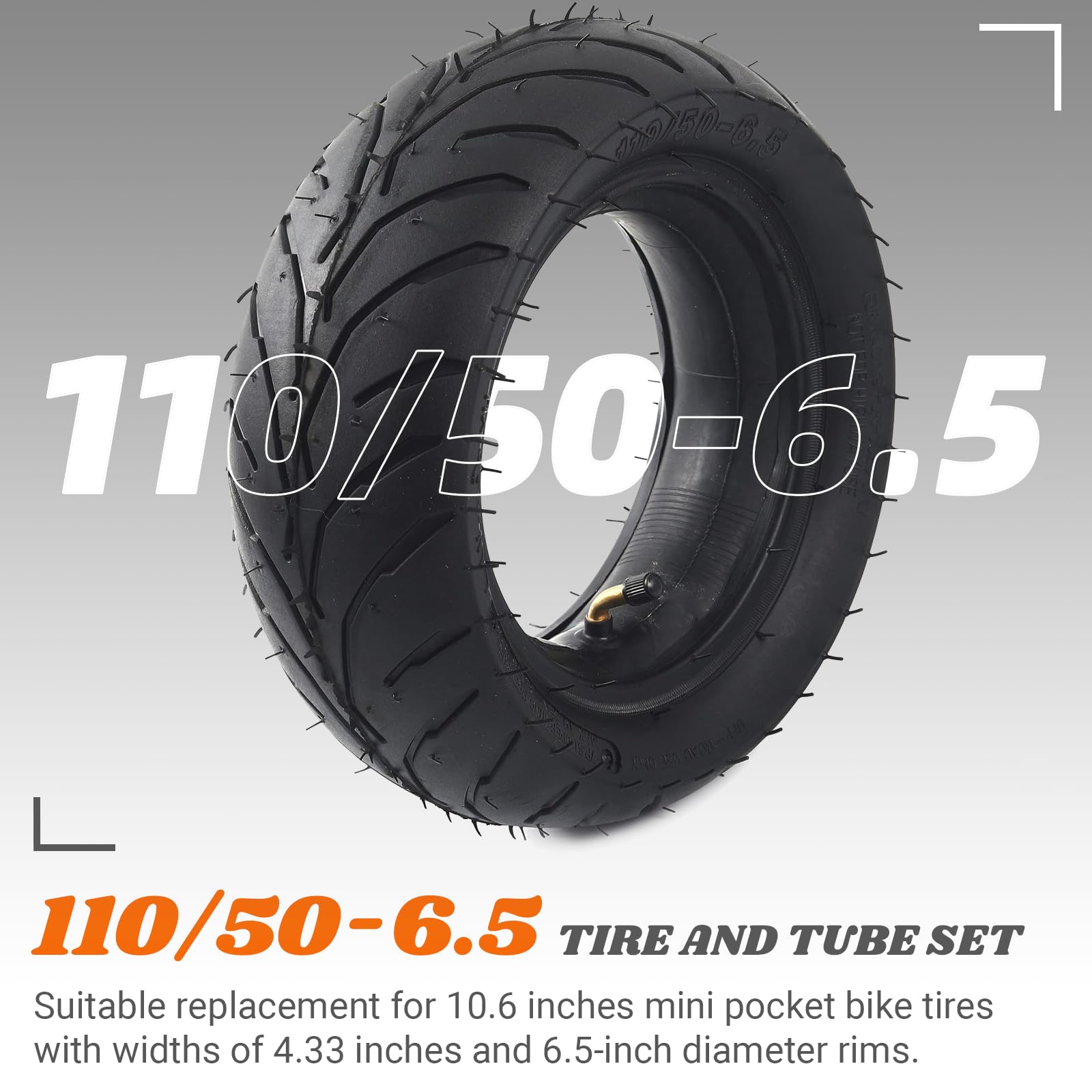 (1 Set) Universal Replacement Rear 110/50-6.5 Tire And Tube Set - Fits Most 38Cc, 47Cc, And 49Cc Mini Pocket Bikes - Compatible