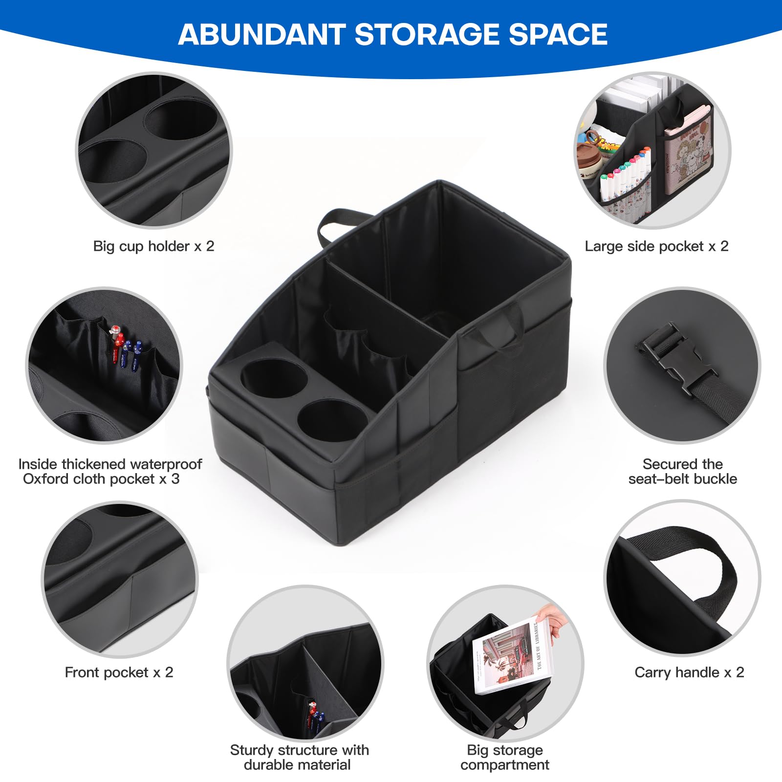 Car Seat Organizer,WHHMK Premium PU Leather Backseat Car Organizer Keep Tidy,Car Storage with 11 Storage Compartments and 2 Larg