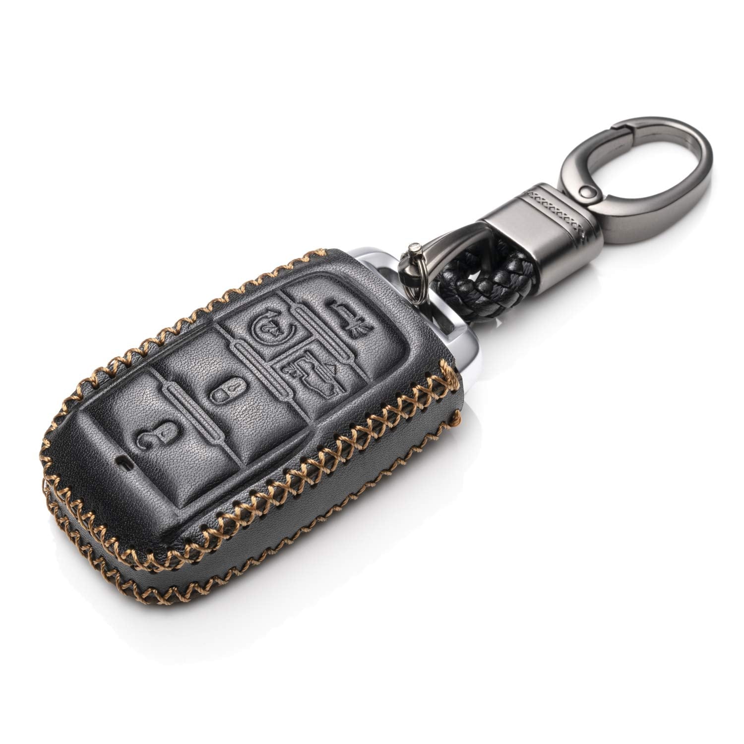 Vitodeco Genuine Leather Smart Key Fob Case Cover Protector Compatible With Ram 1500, Ram 2500, Ram 3500 2019-2025 (5-Button Wit